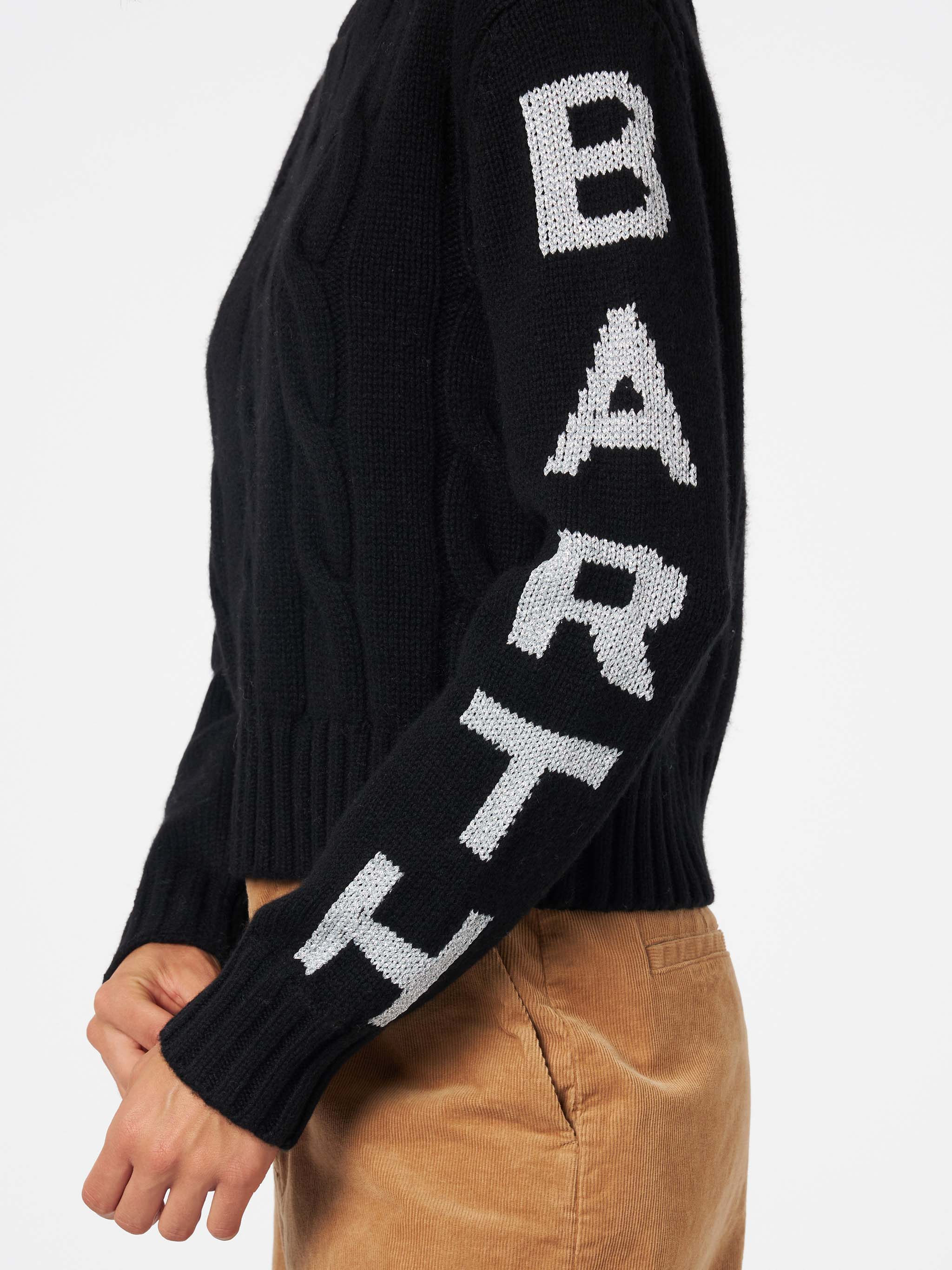 Woman crewneck braided sweater with Saint Barth lurex print - Image 4