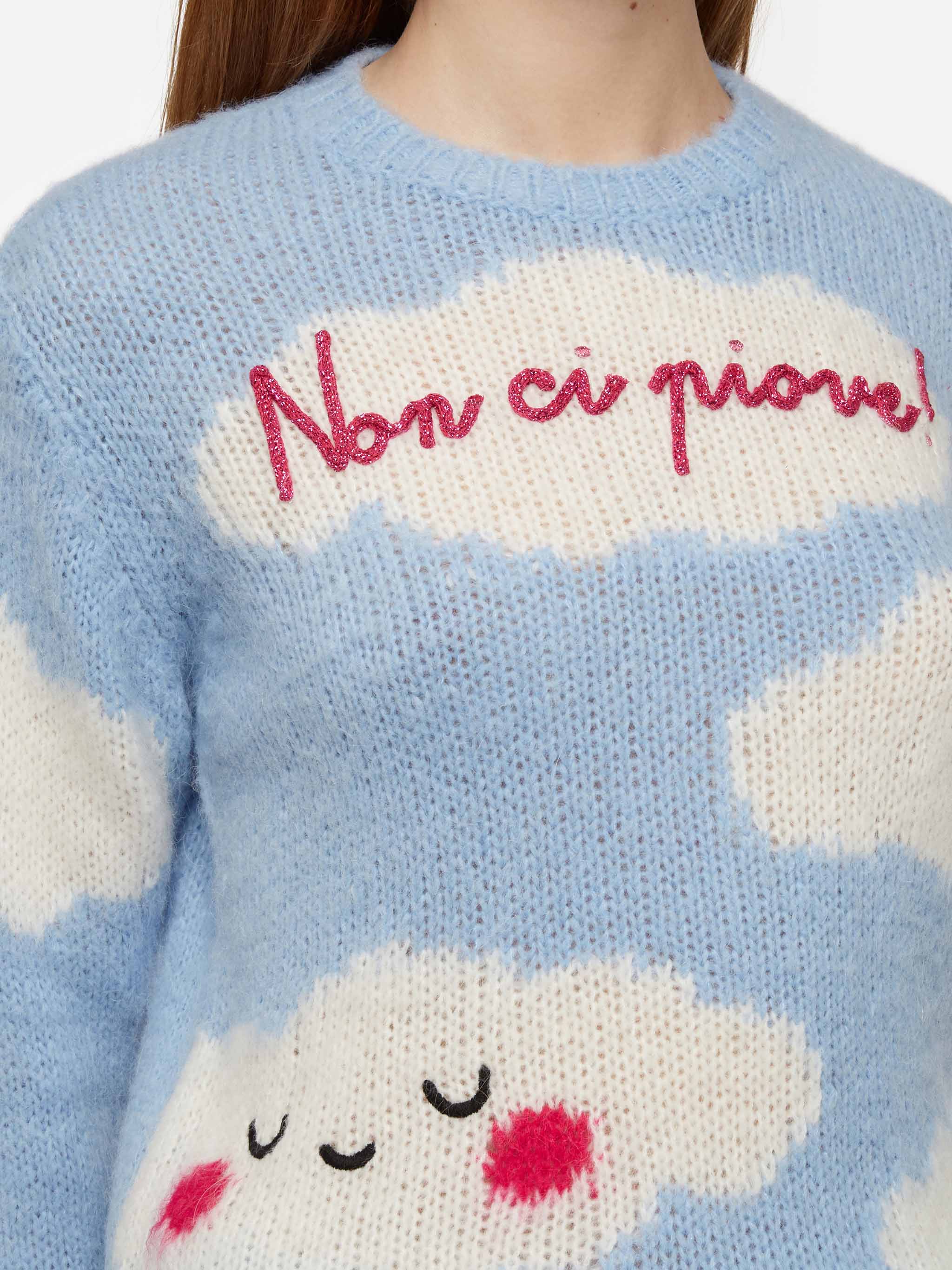 Woman crewneck soft sweater with Non ci piove embroidery - Image 2