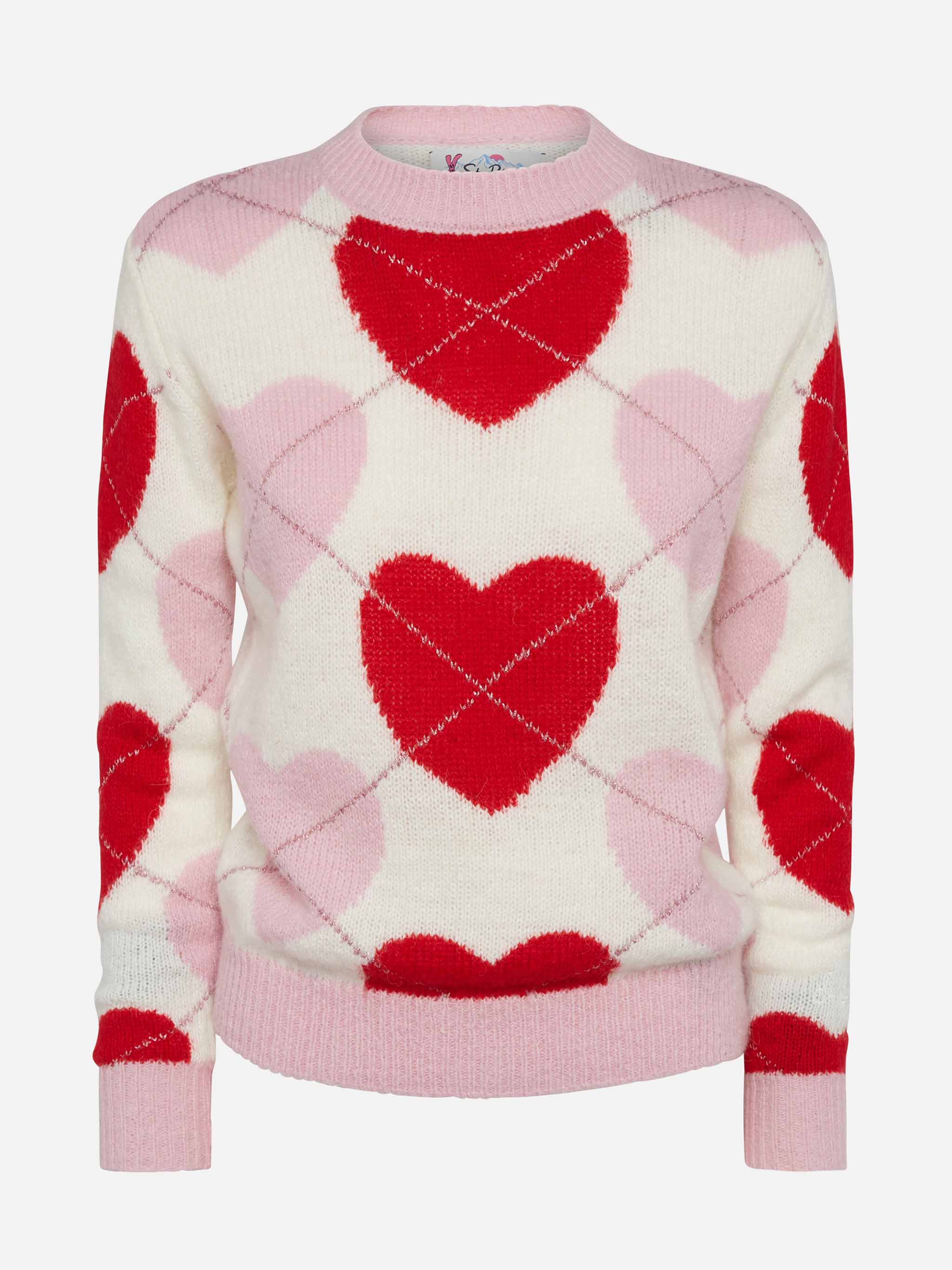 Woman crewneck soft sweater Queen Nordic Soft with heart jacquard - Image 4