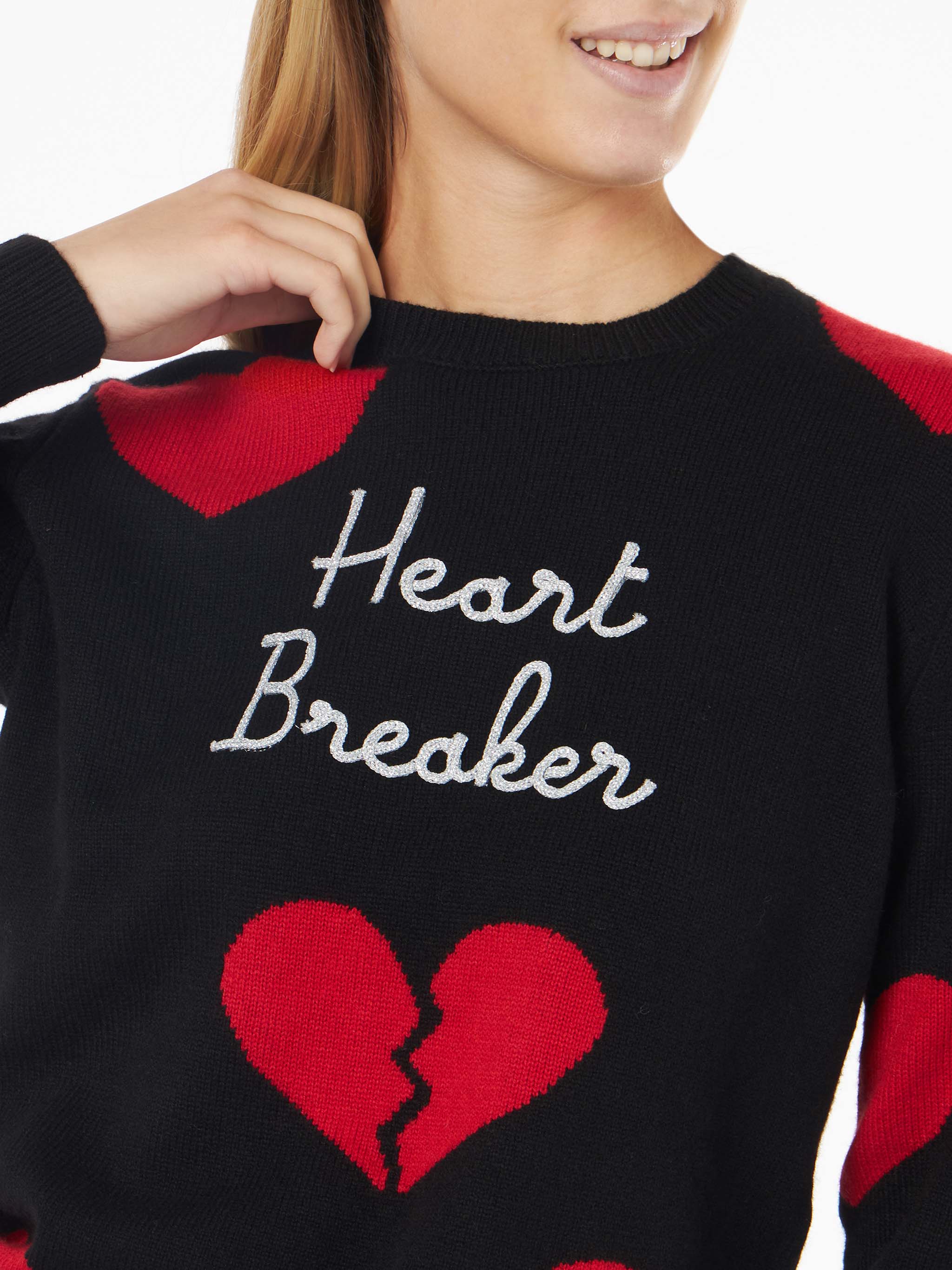 Woman crewneck sweater with Heart Breaker embroidery - Image 2