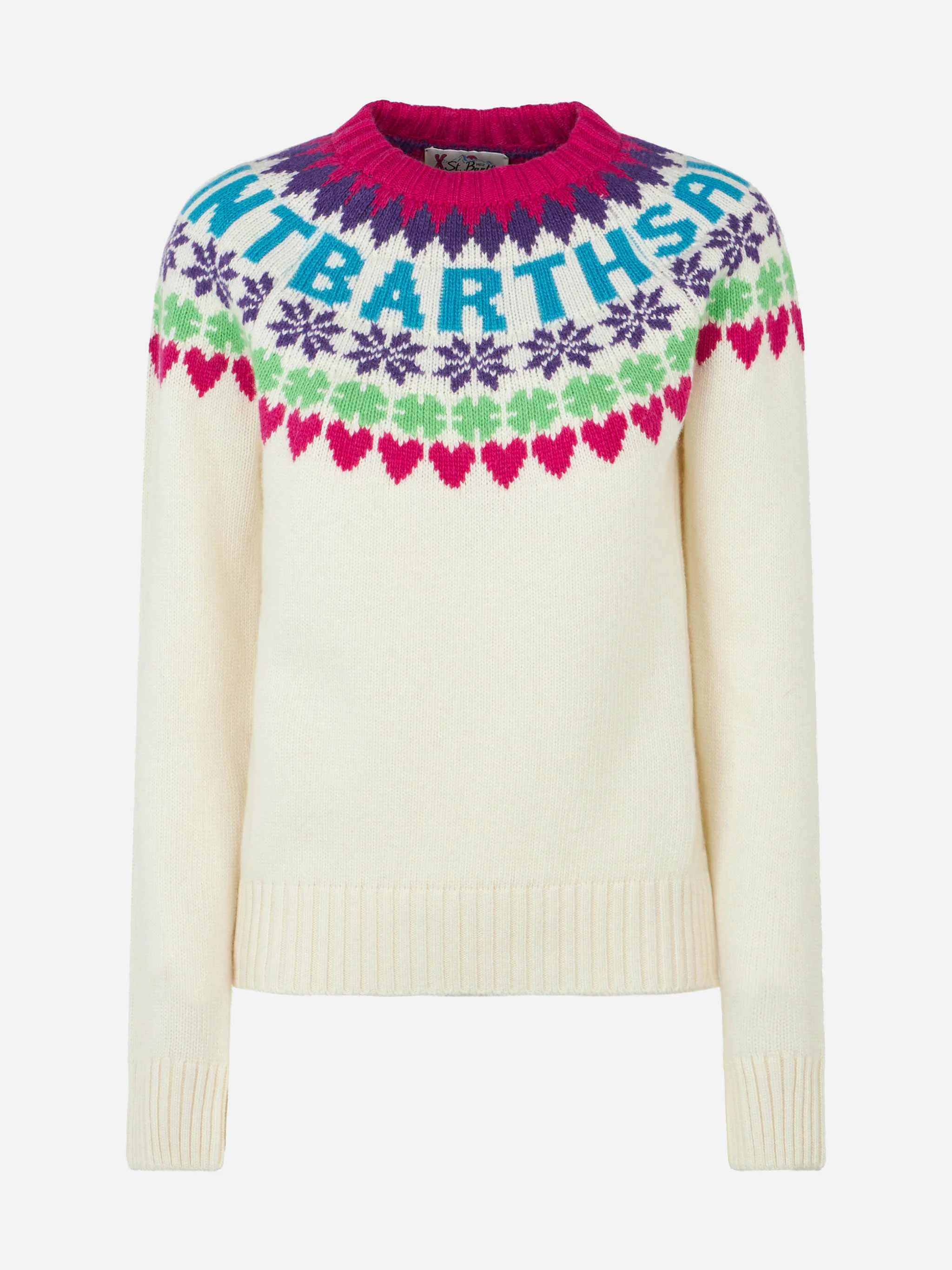 Woman white sweater New Queen with fair isle jacquard - Image 4