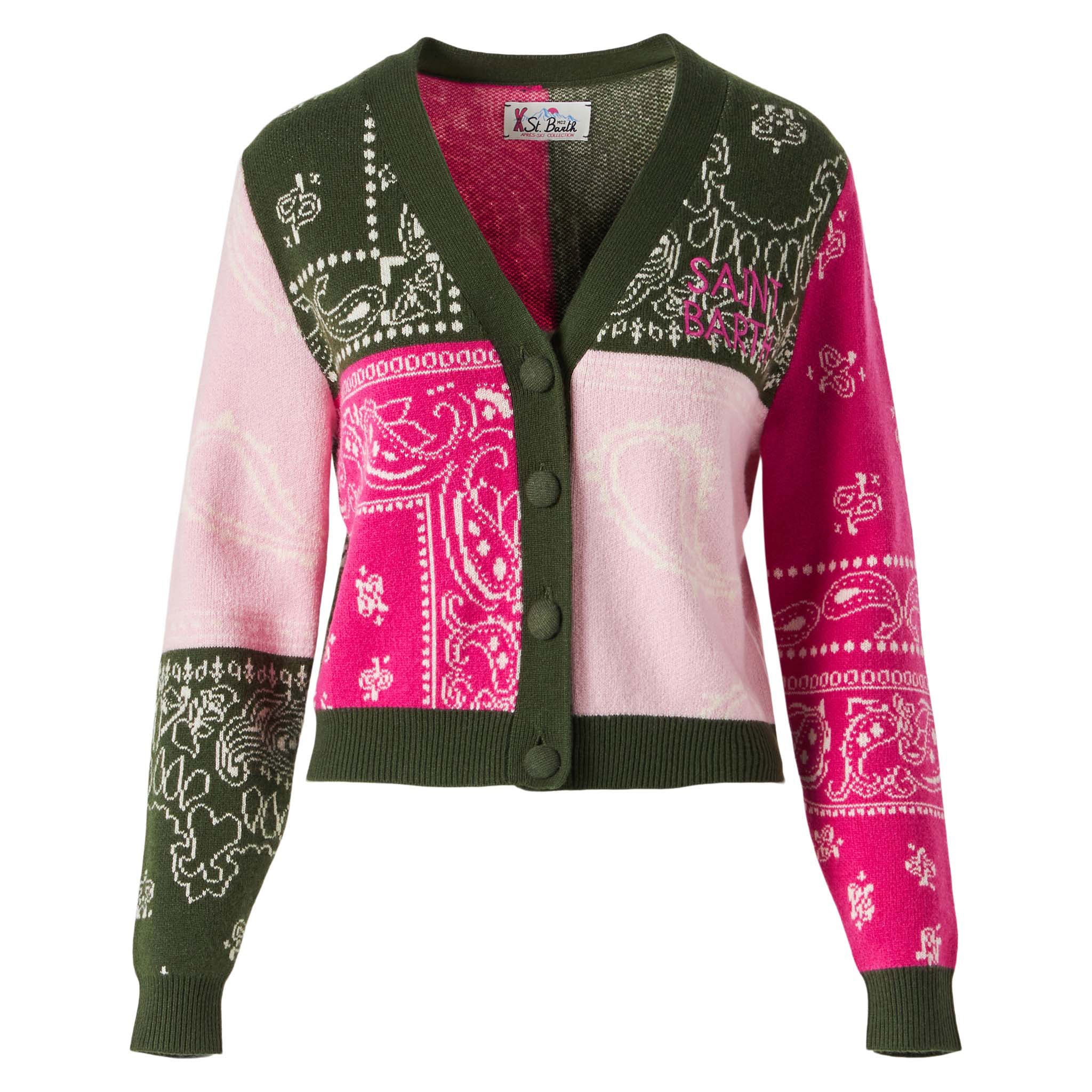 Woman cropped cardigan with bandanna print - Image 4