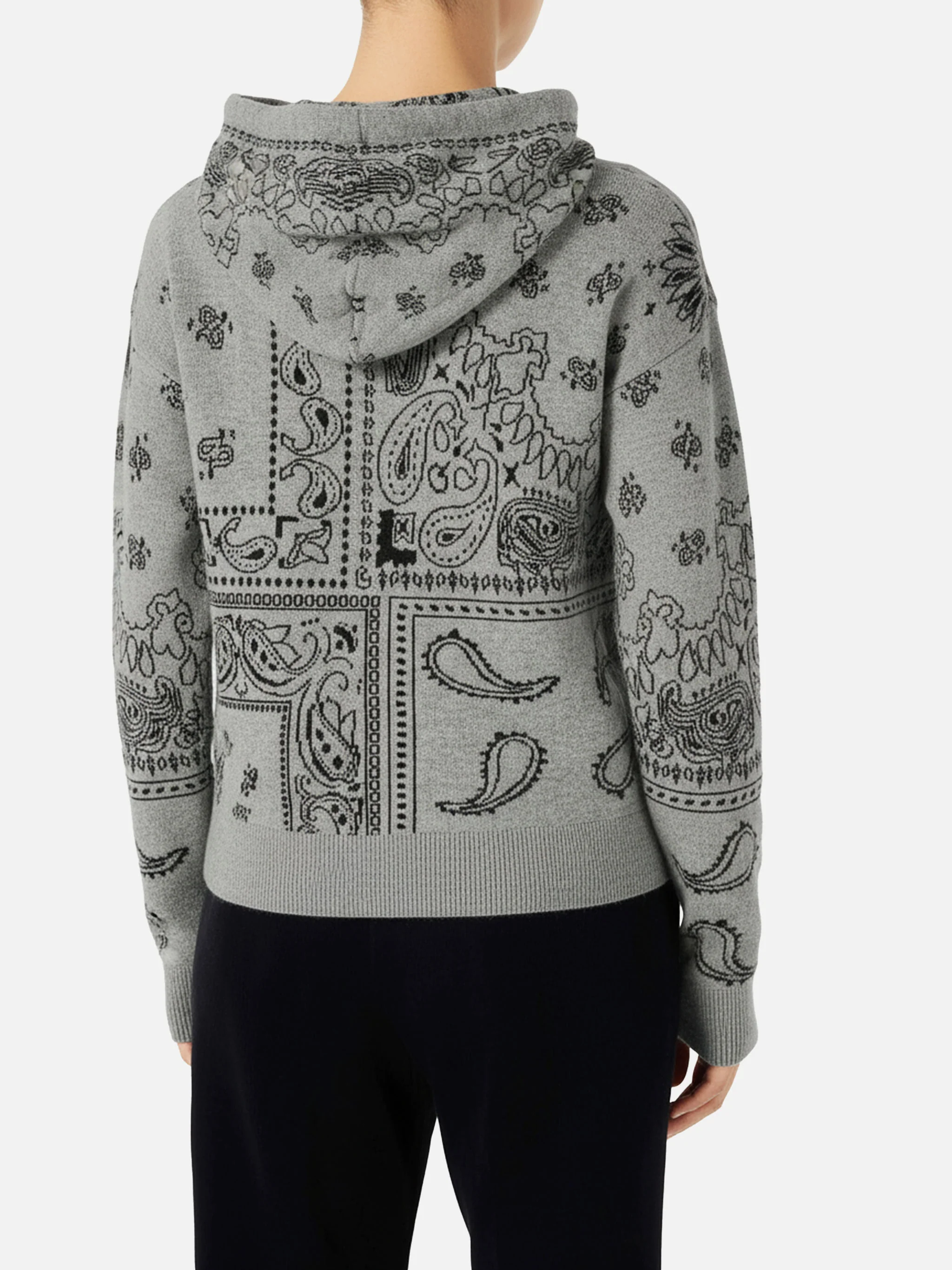Woman cropped knit hoodie with bandanna print - Image 3