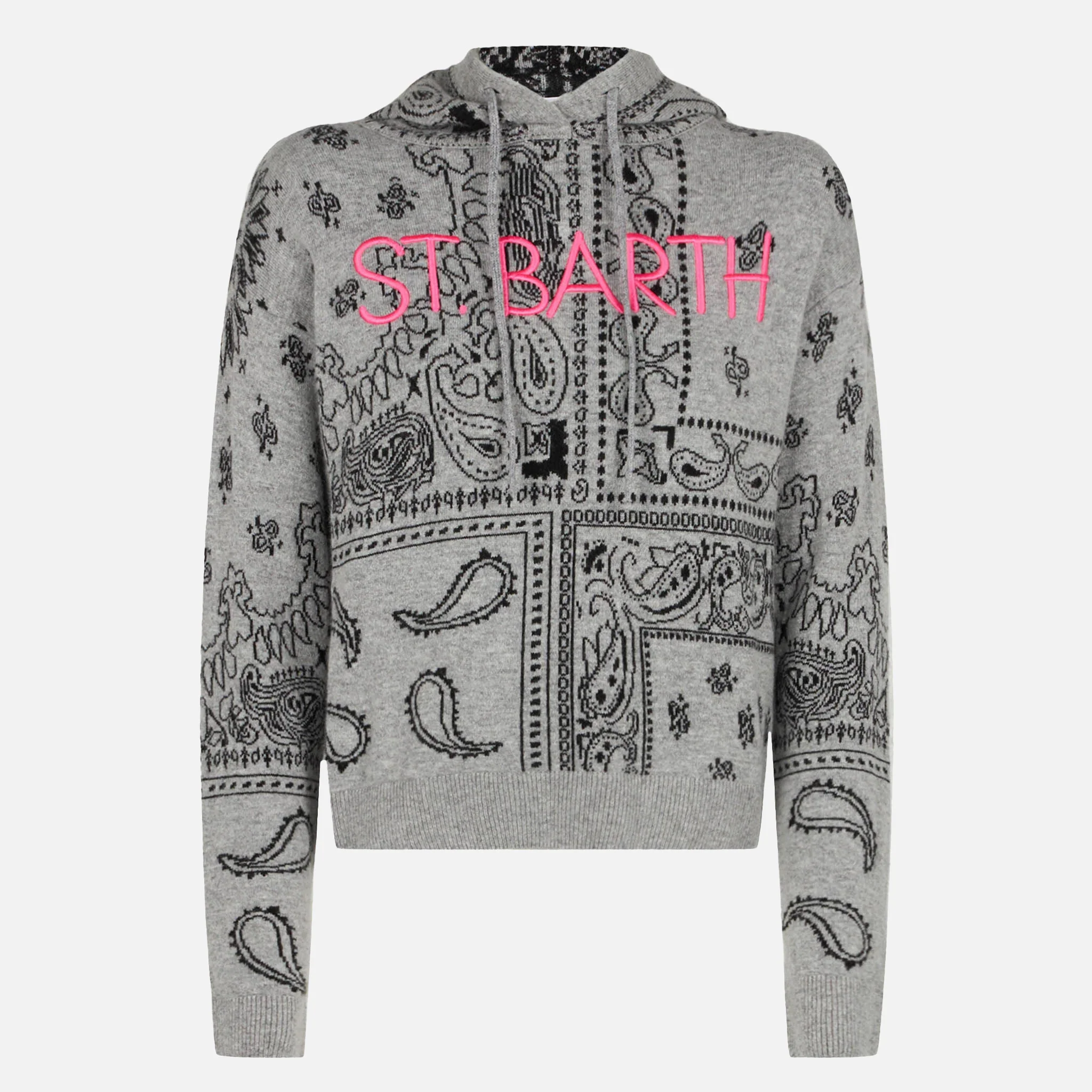 Woman cropped knit hoodie with bandanna print - Image 4