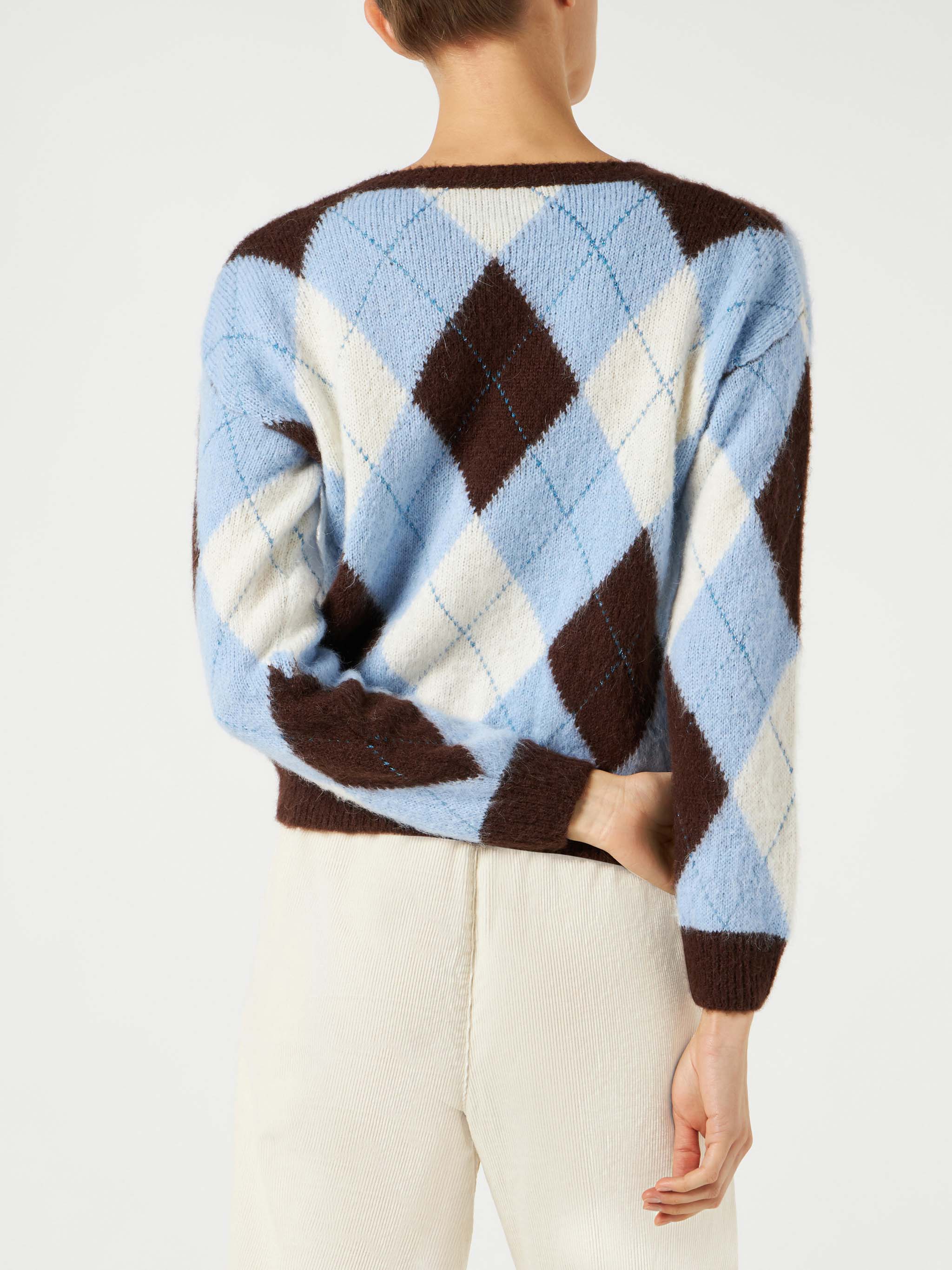 Woman cropped sweater with argyle pattern - Image 2