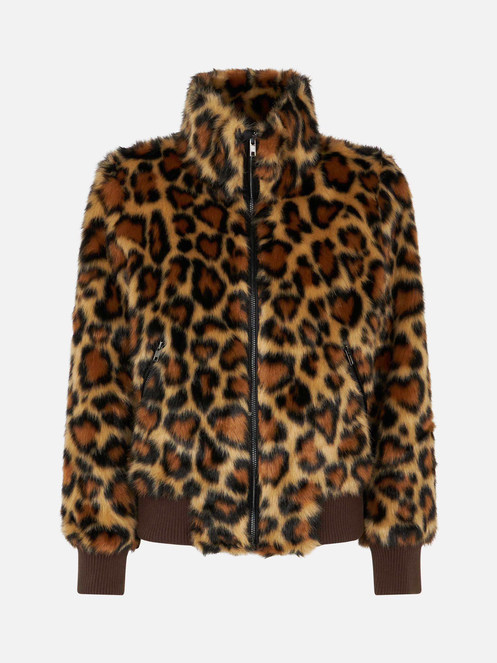 Woman furry short jacket with animalier heart print - Image 4