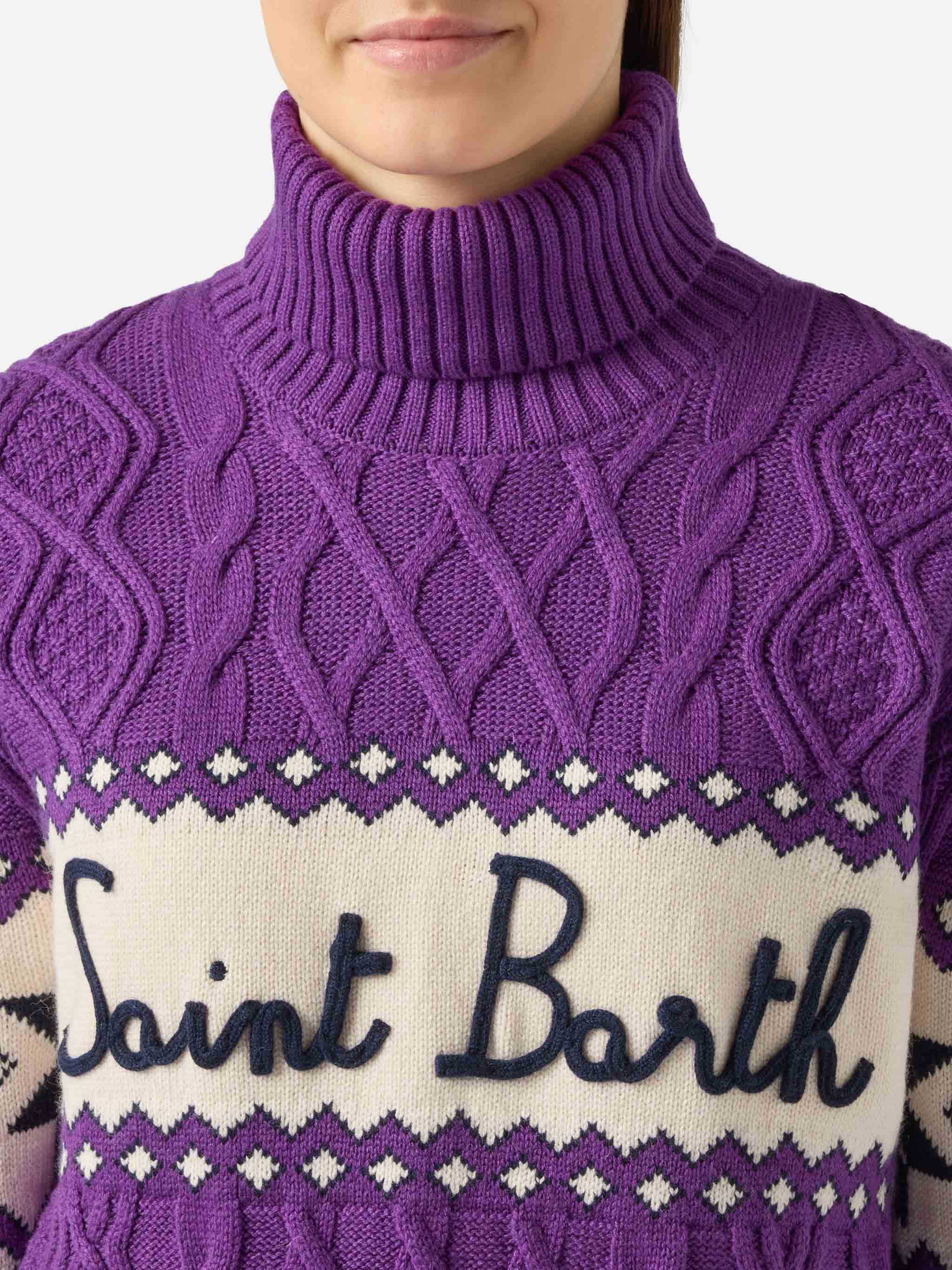 Woman half-turtleneck sweater with Saint Barth lettering - Image 2