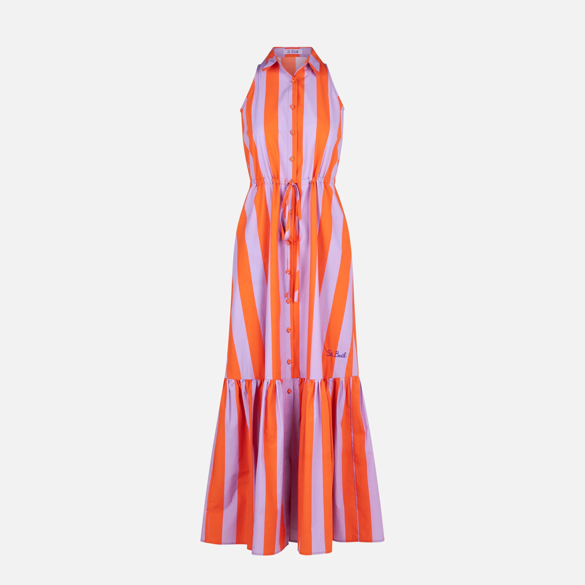Woman halterneck dress with striped print - Image 4