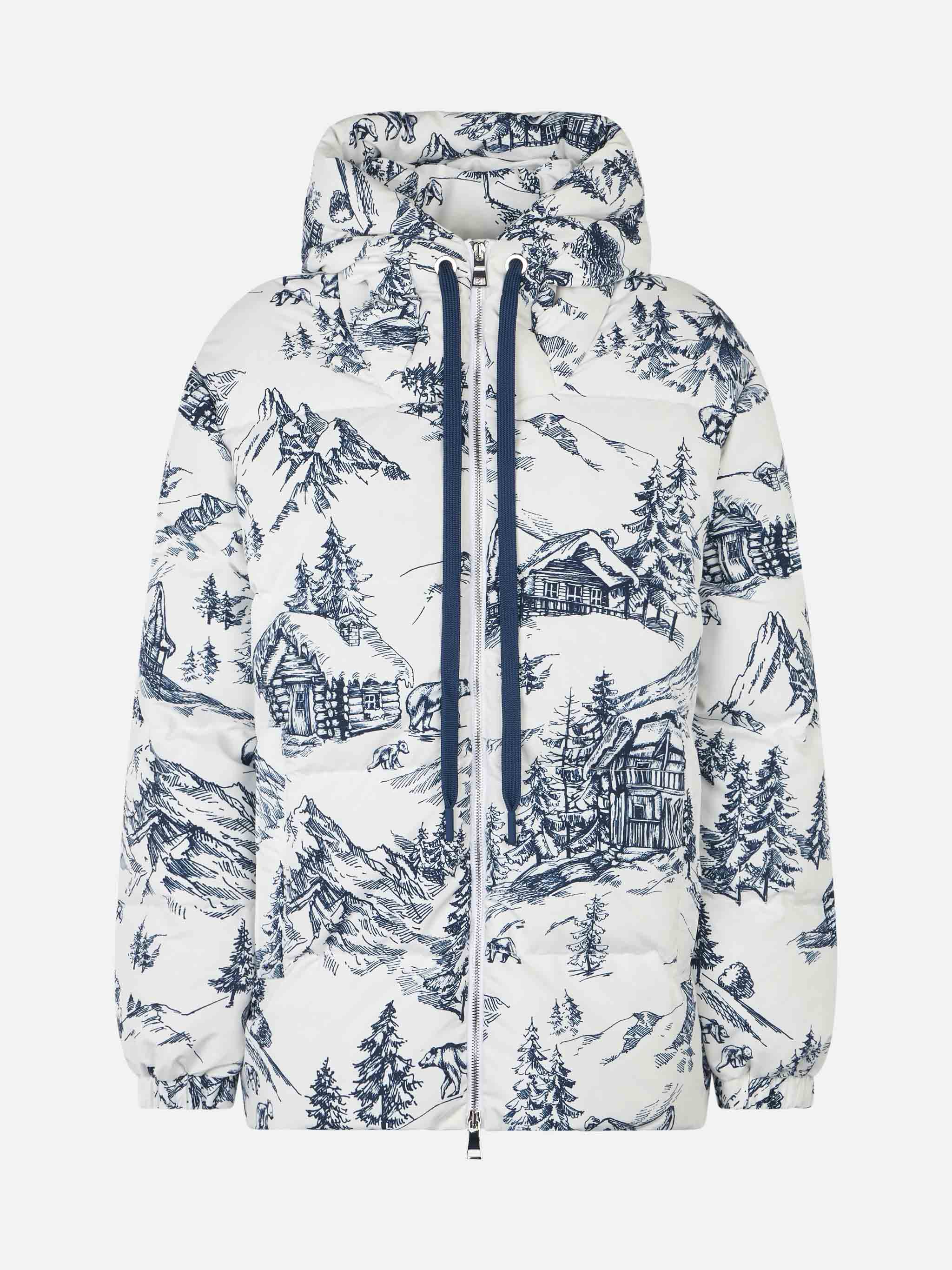 Woman hooded down padded jacket with toile de jouy print - Image 4