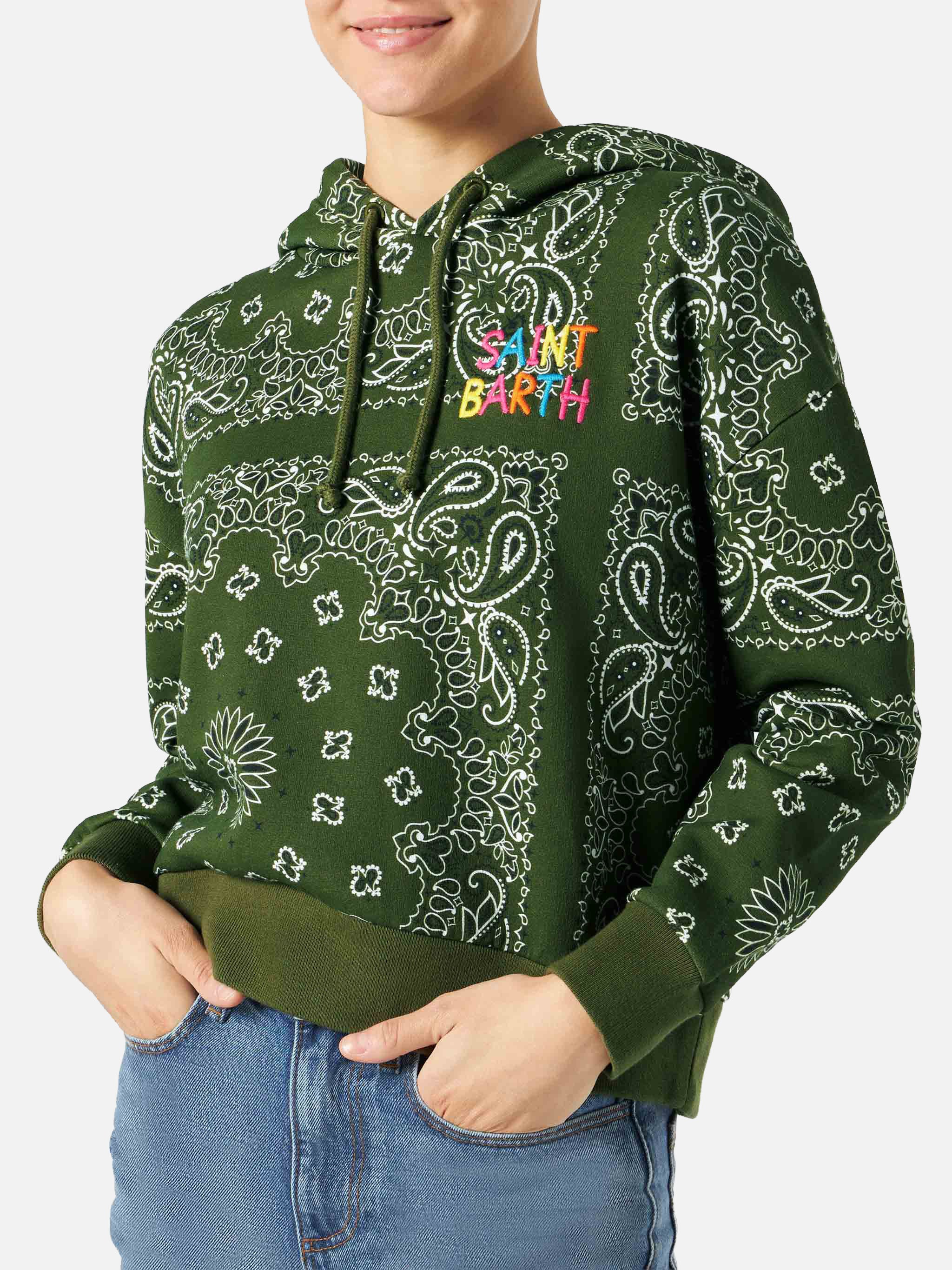 Woman hooded fleece sweatshirt with bandanna print - Image 3
