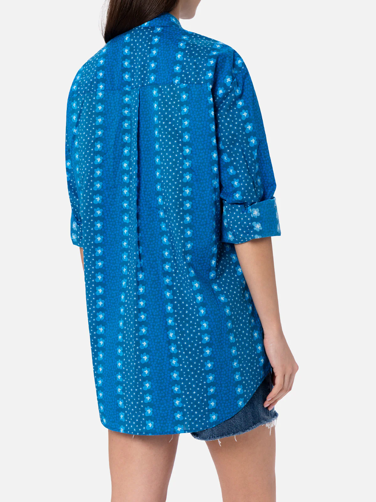Woman cotton shirt Brigitte with indigo flower print - Image 2