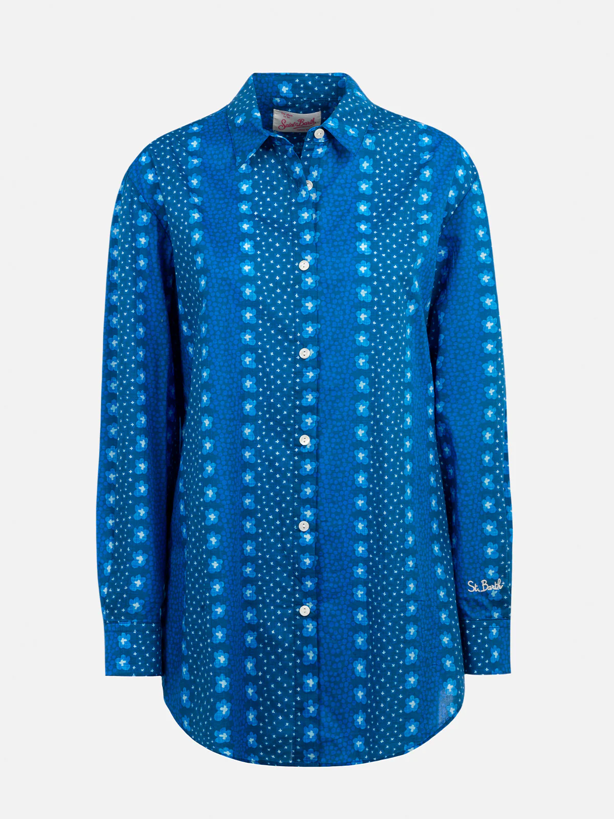 Woman cotton shirt Brigitte with indigo flower print - Image 5