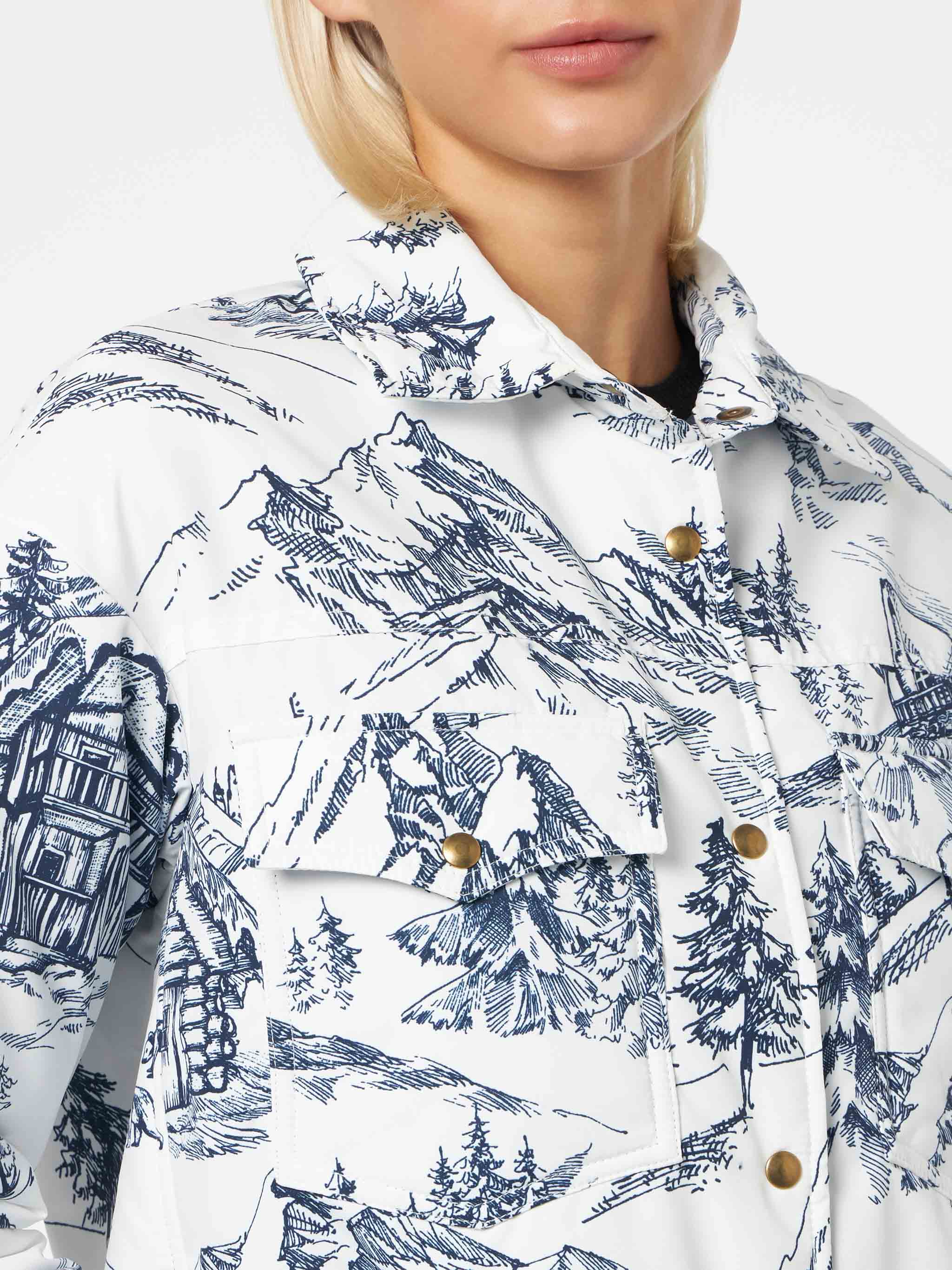 Woman quilted padded jacket with toile de jouy print - Image 3