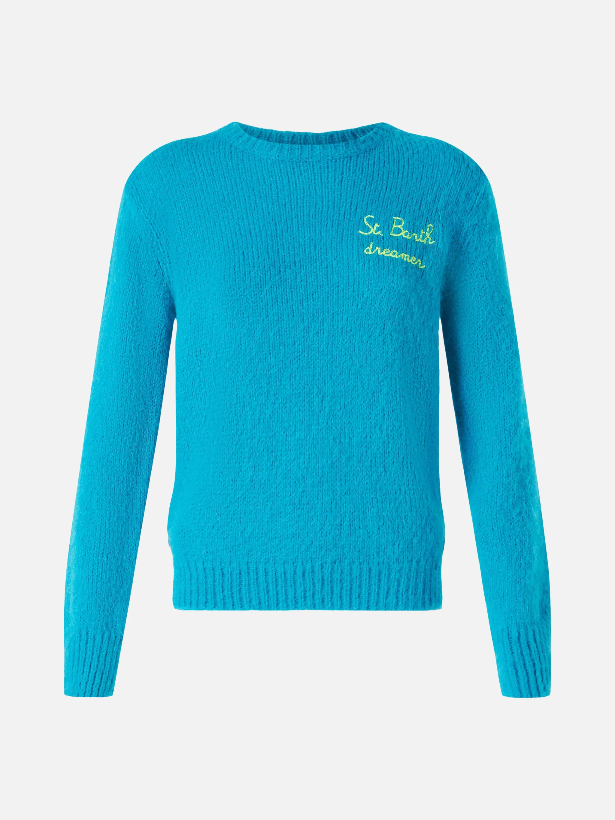 Woman light blue brushed sweater with embroidery - Image 3