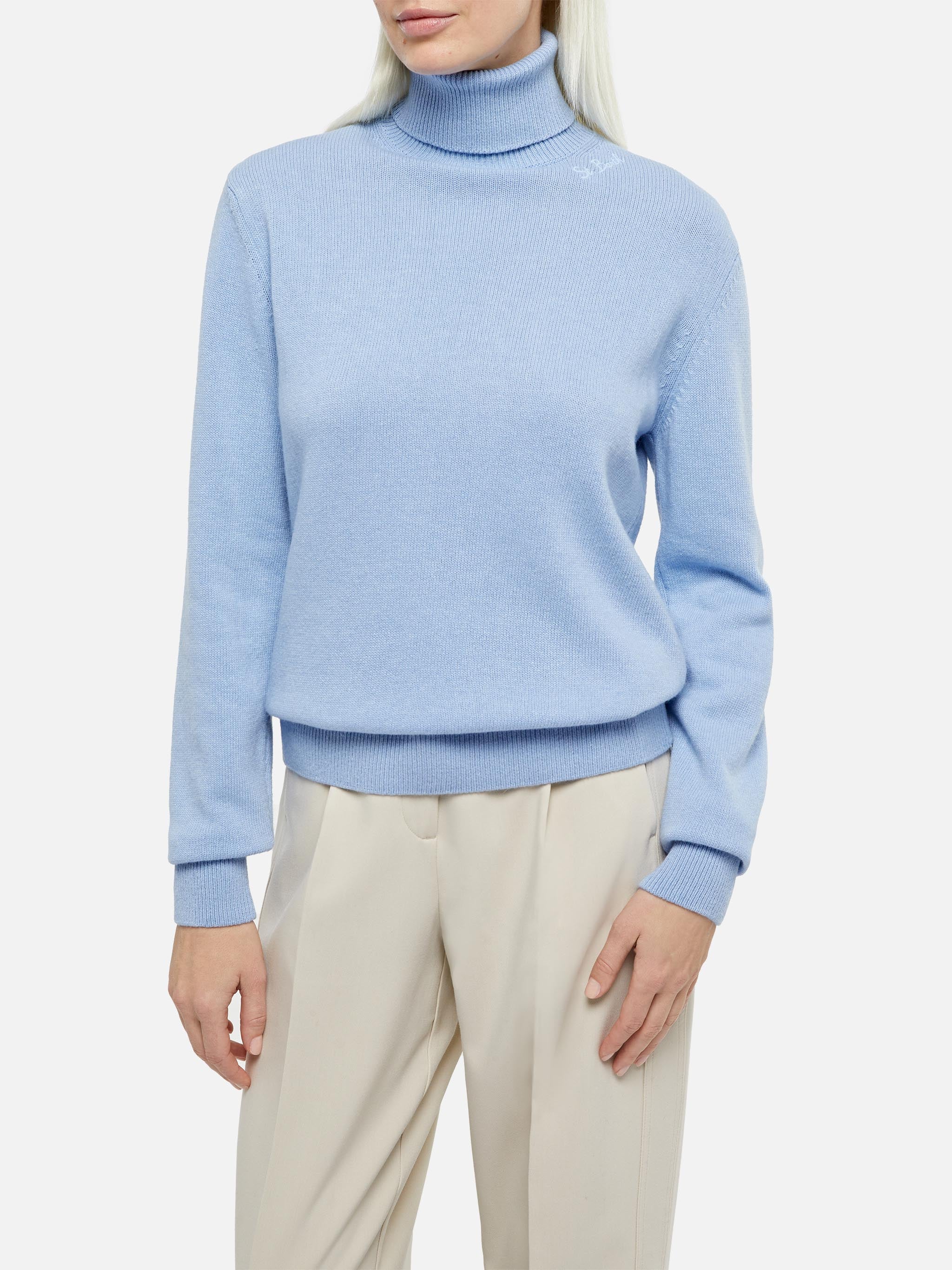 Light blue turtleneck Moody in BLENDED CASHMERE