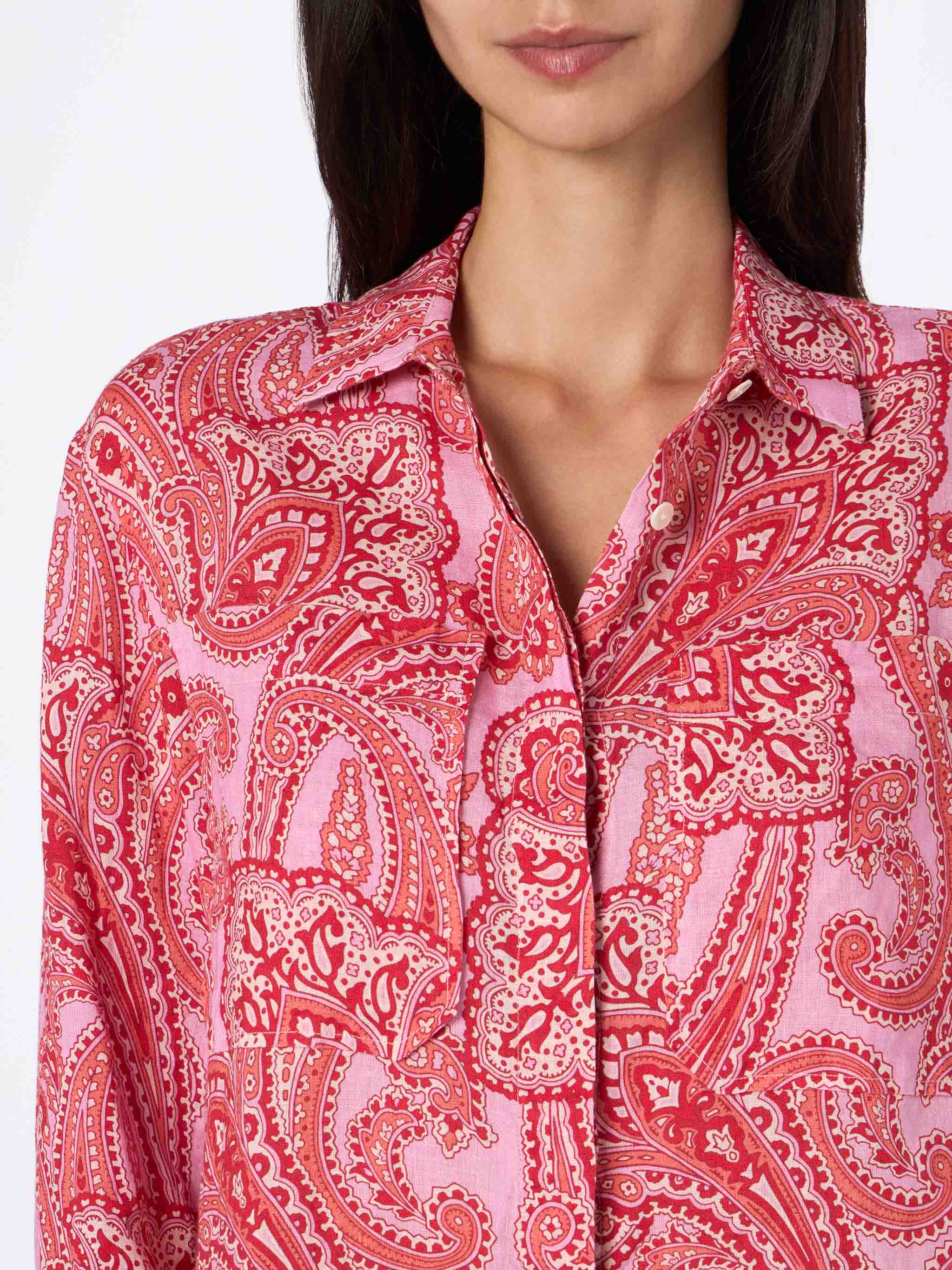 Woman linen shirt Alodie with paisley print and pockets - Image 3