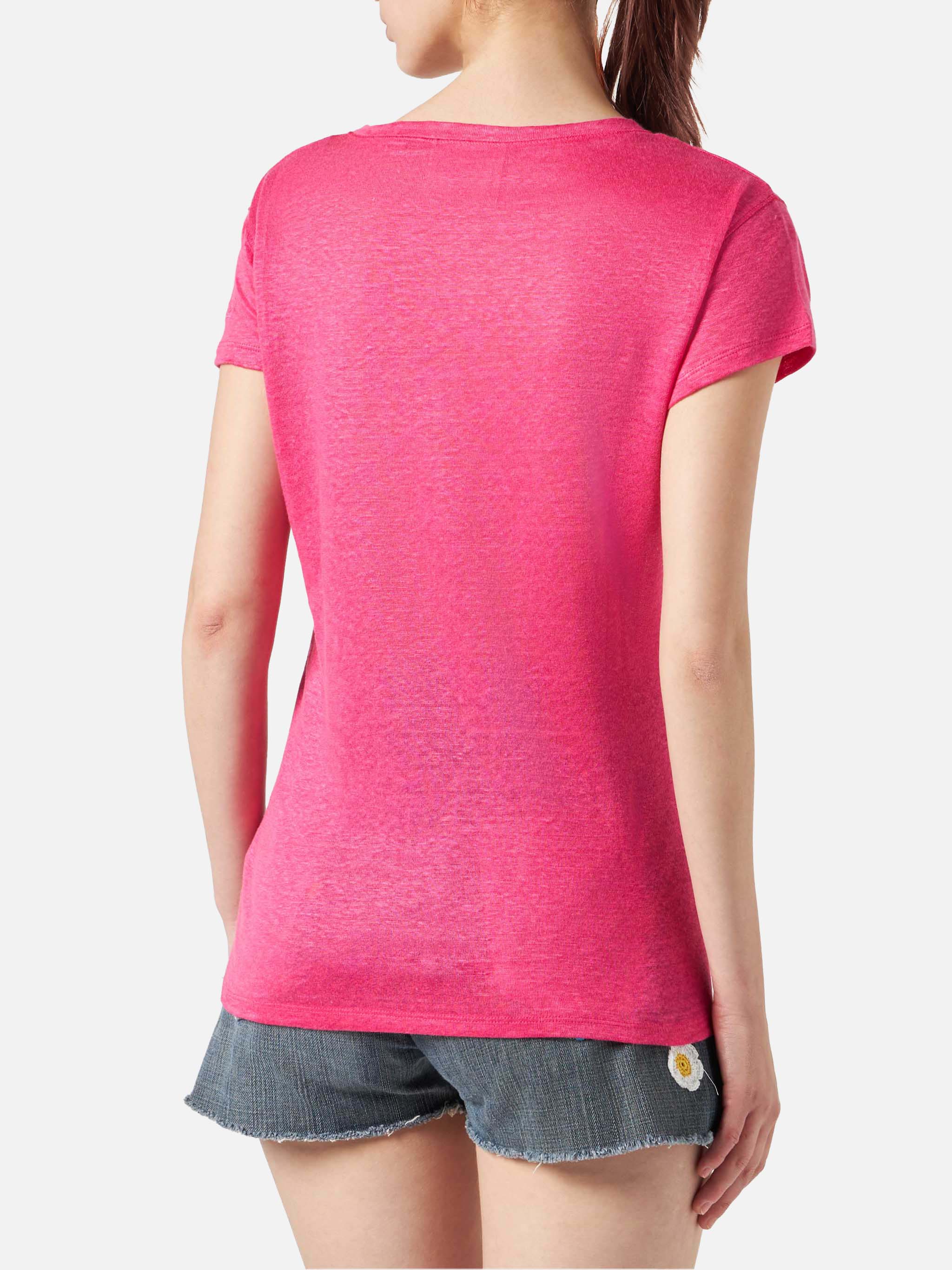 Woman fuchsia linen t-shirt - Image 3