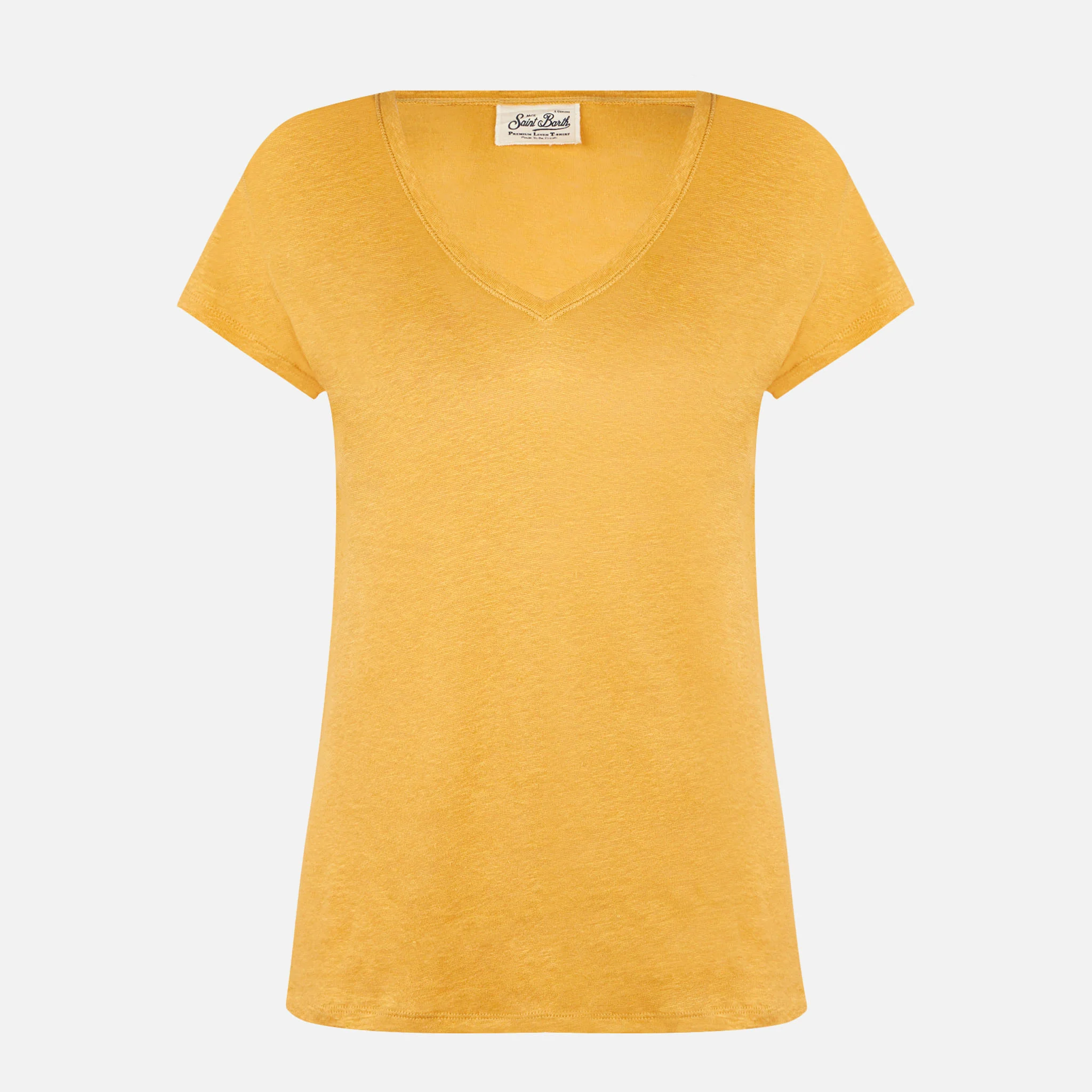 Woman ochre linen t-shirt - Image 4