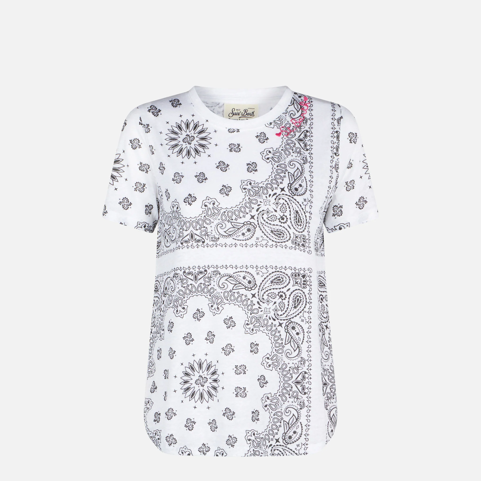 Woman linen t-shirt with bandanna print - Image 4