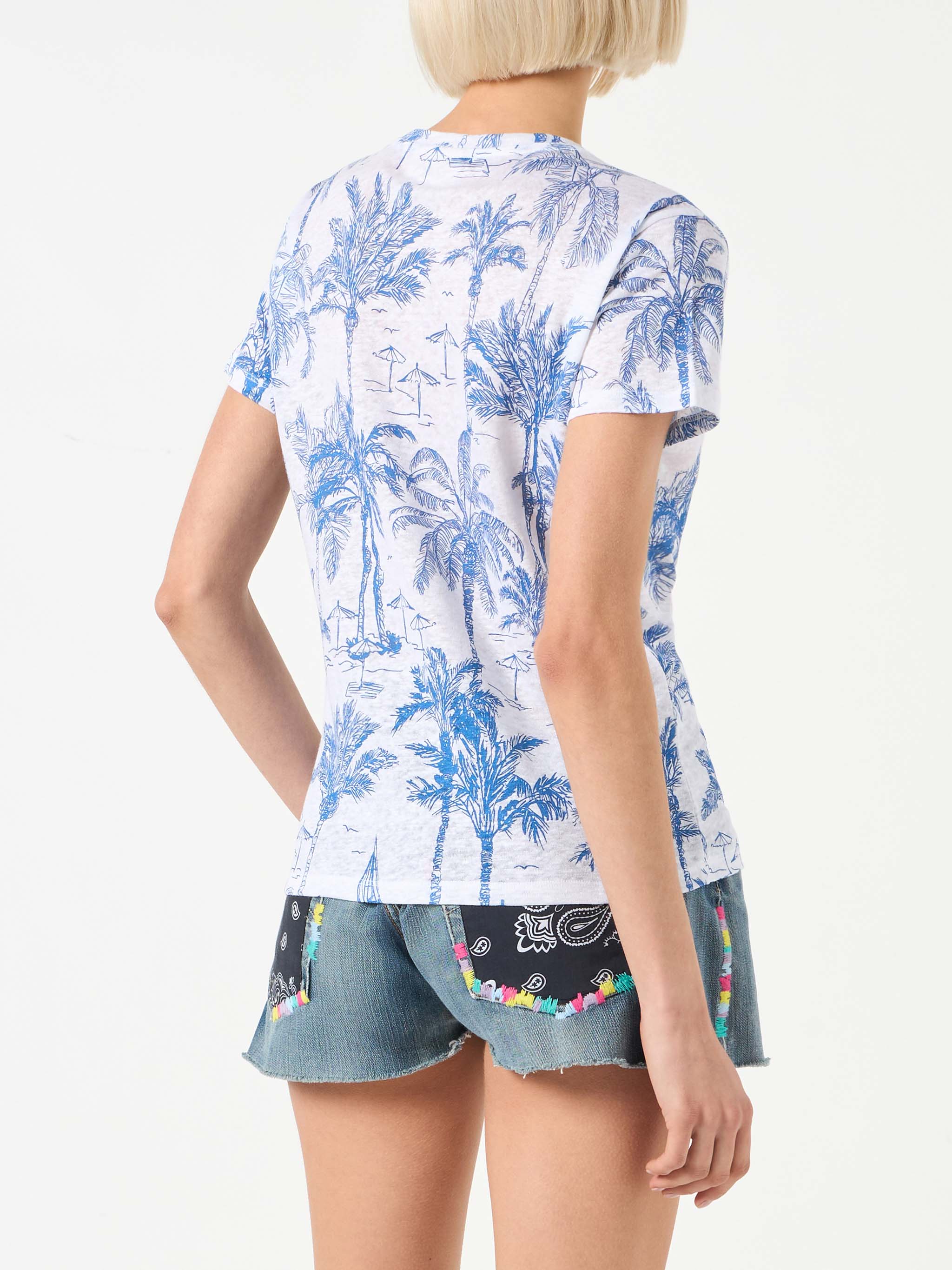 Woman linen t-shirt with toile de jouy print - Image 3