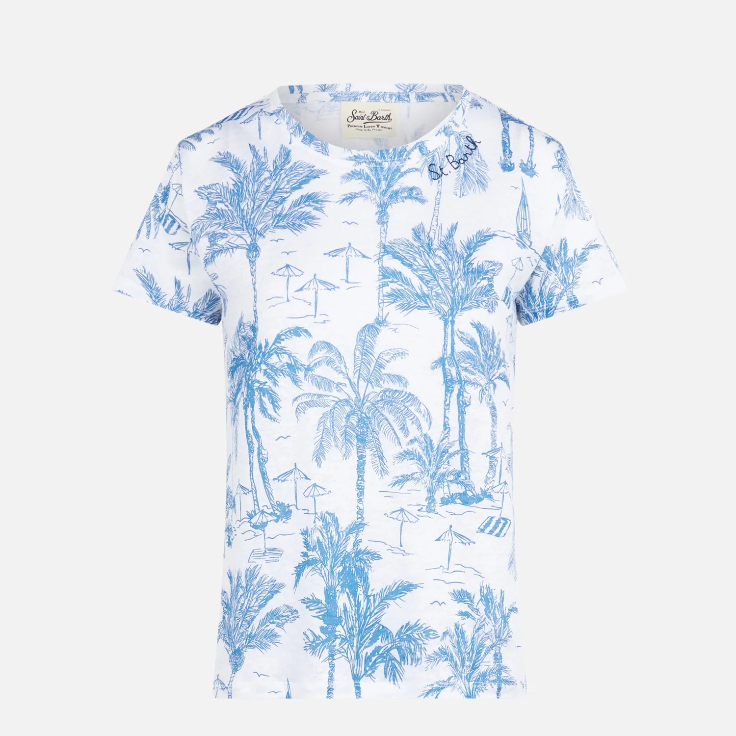 Woman linen t-shirt with toile de jouy print - Image 4