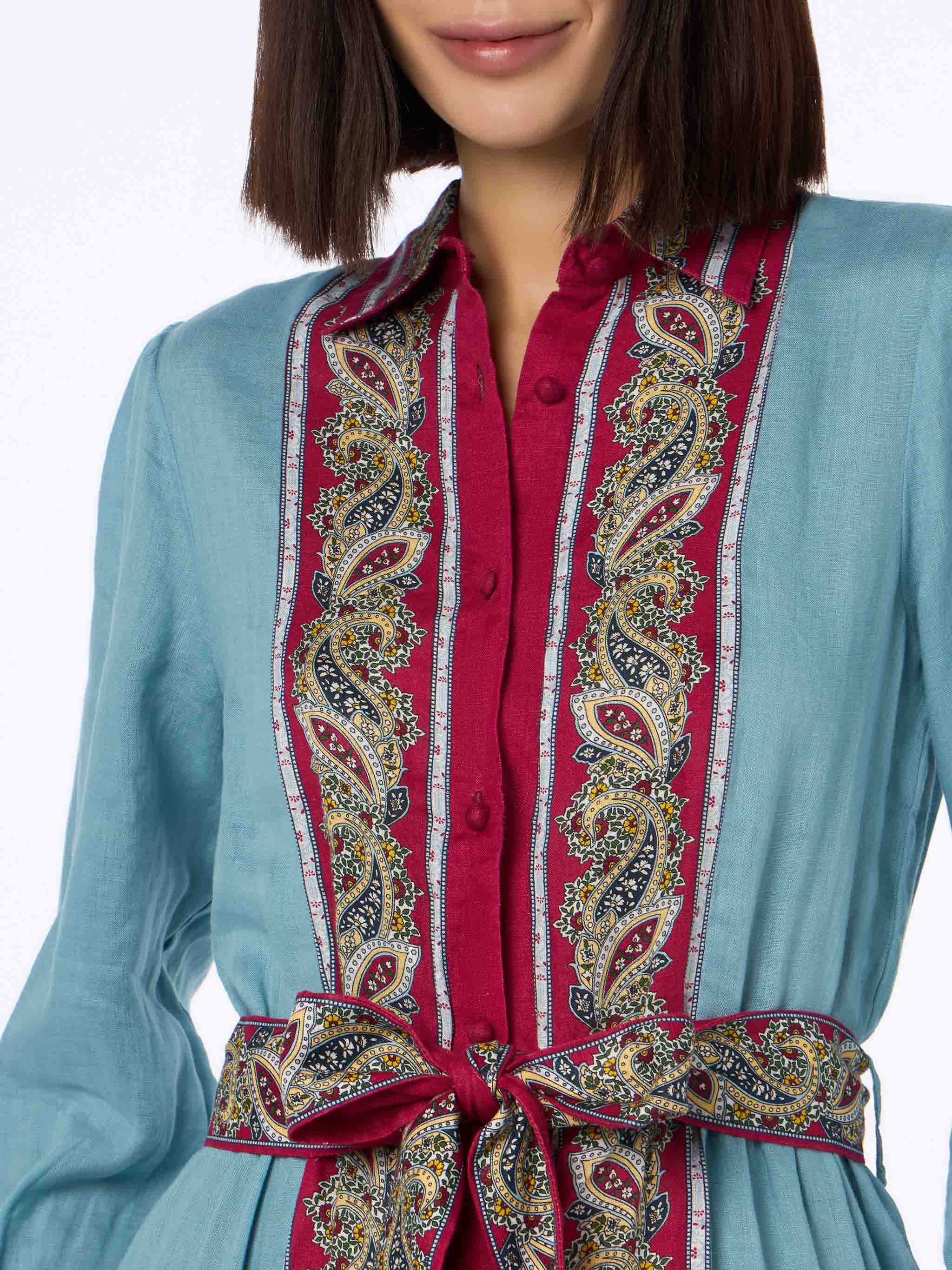 Woman light blue linen dress Jensen with paisley placed print - Image 2