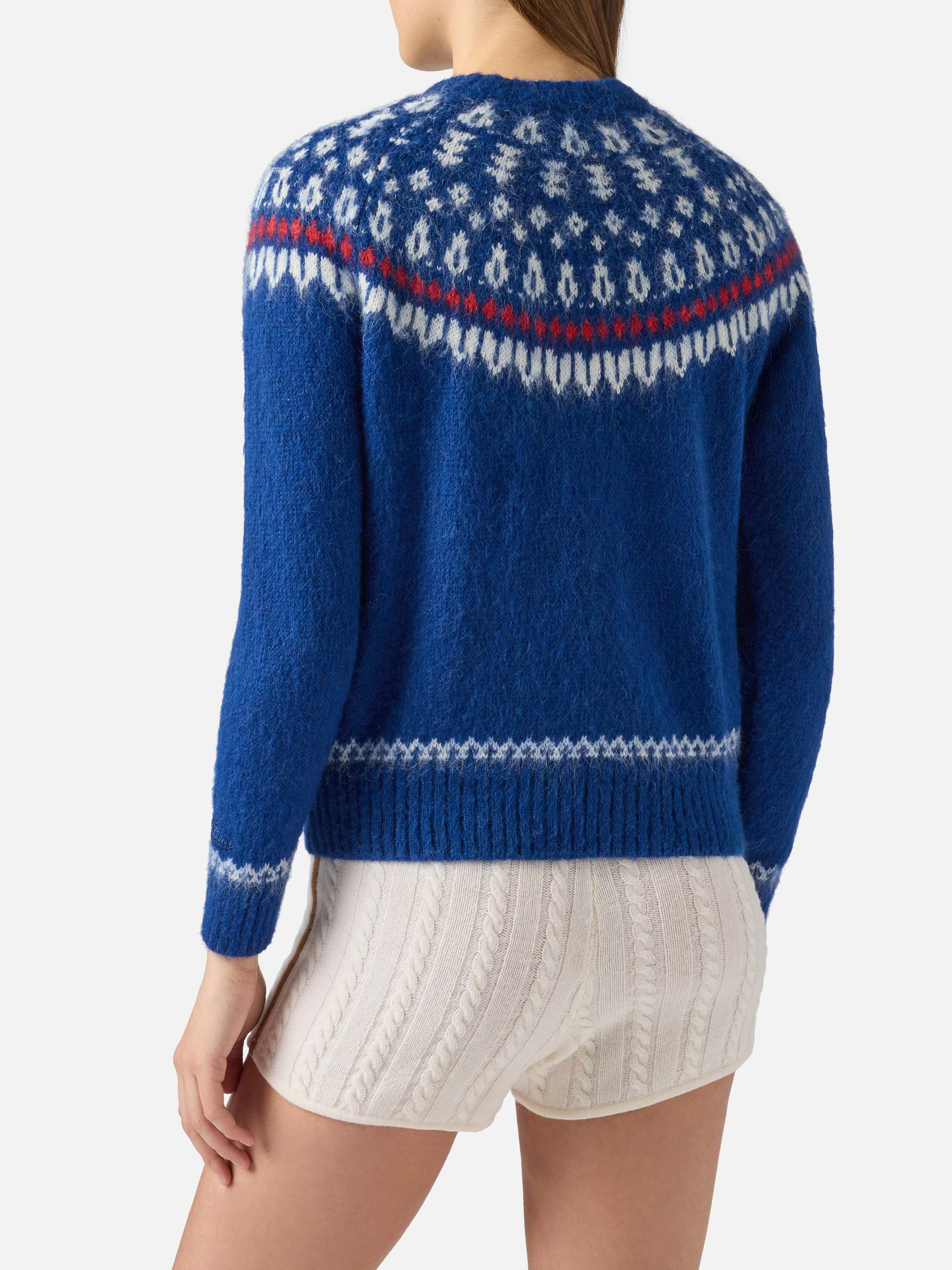 Woman navy blue crewneck nordic jacquard sweater - Image 3