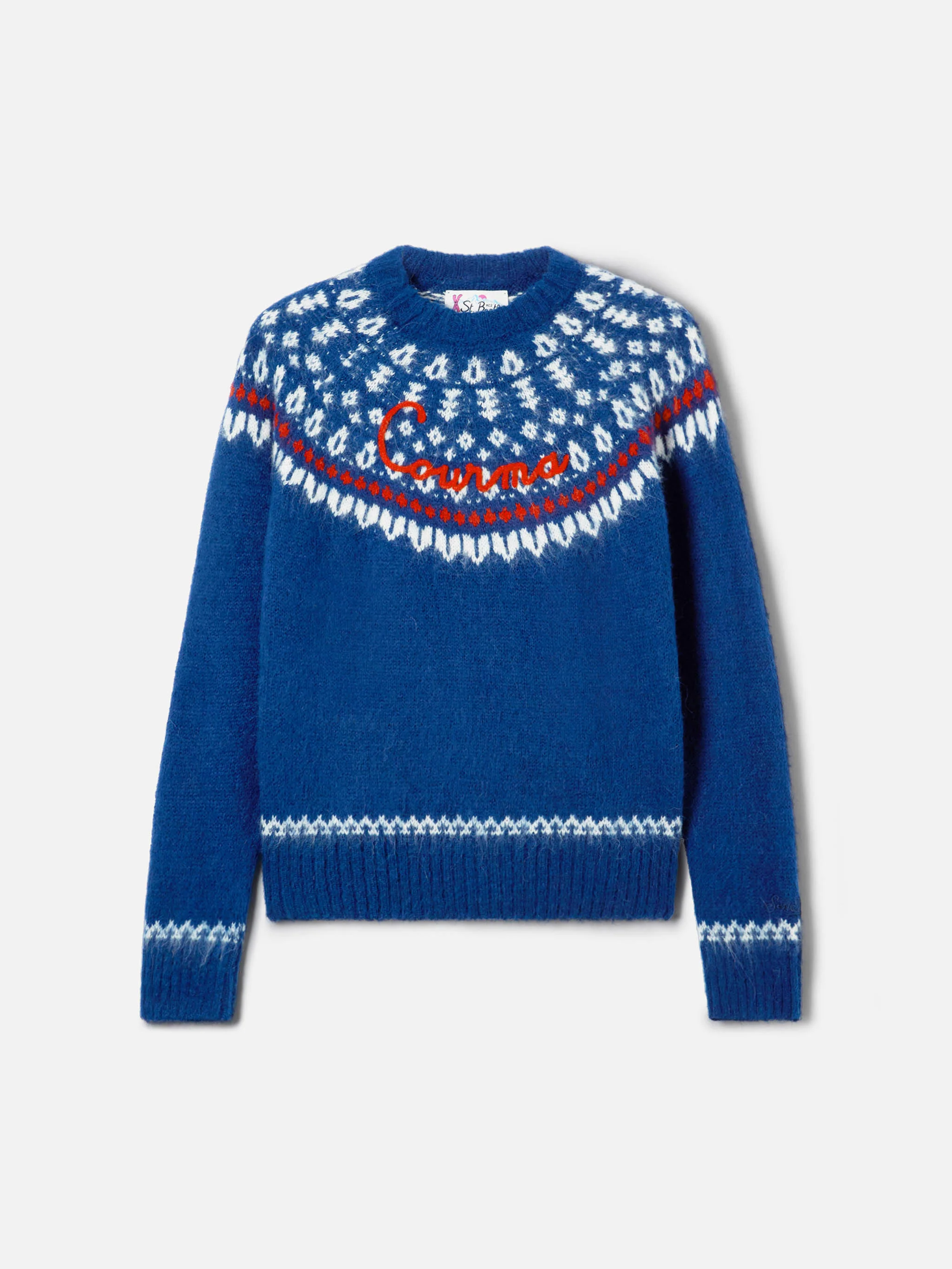 Woman navy blue crewneck nordic jacquard sweater - Image 5