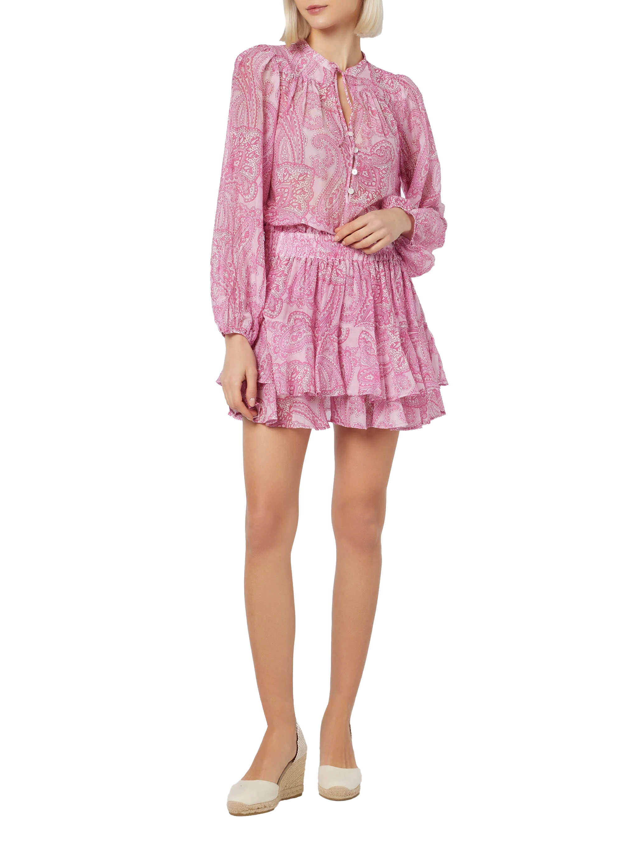 Woman paisley silk voile ruffled mini skirt Eivissa - Image 2