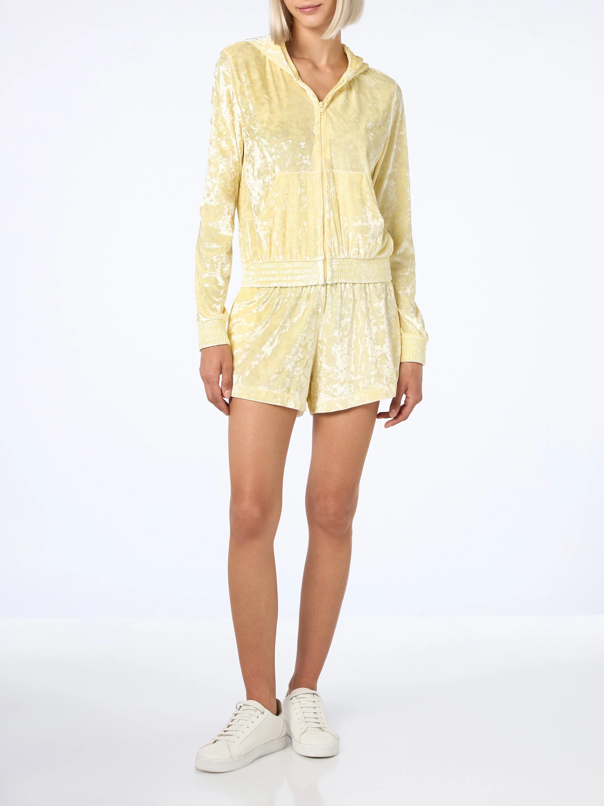 Woman pale yellow chenille zipped hoodie Jasmine - Image 4