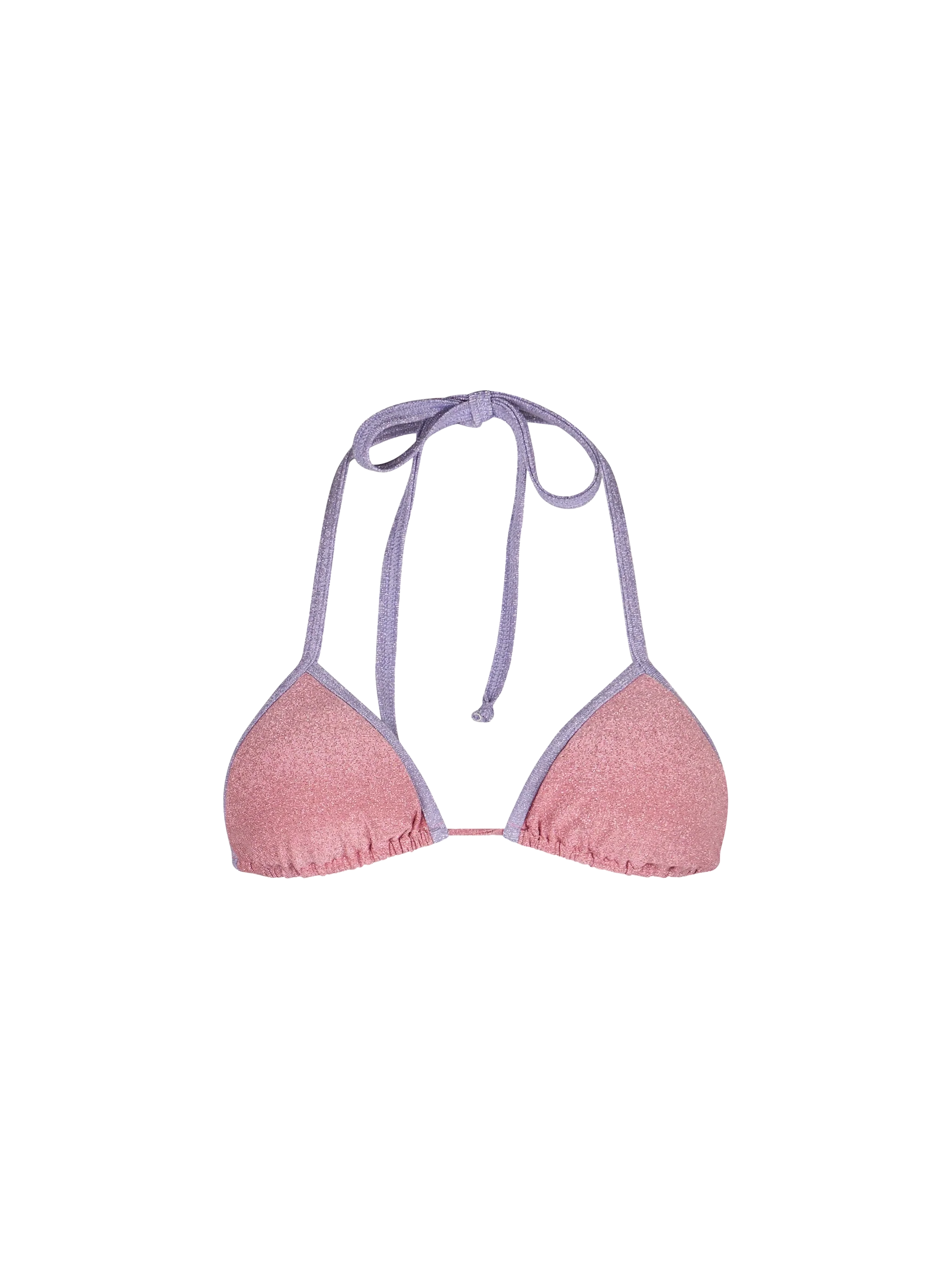 Woman pink lurex triangle top swimsuit Leah with piping