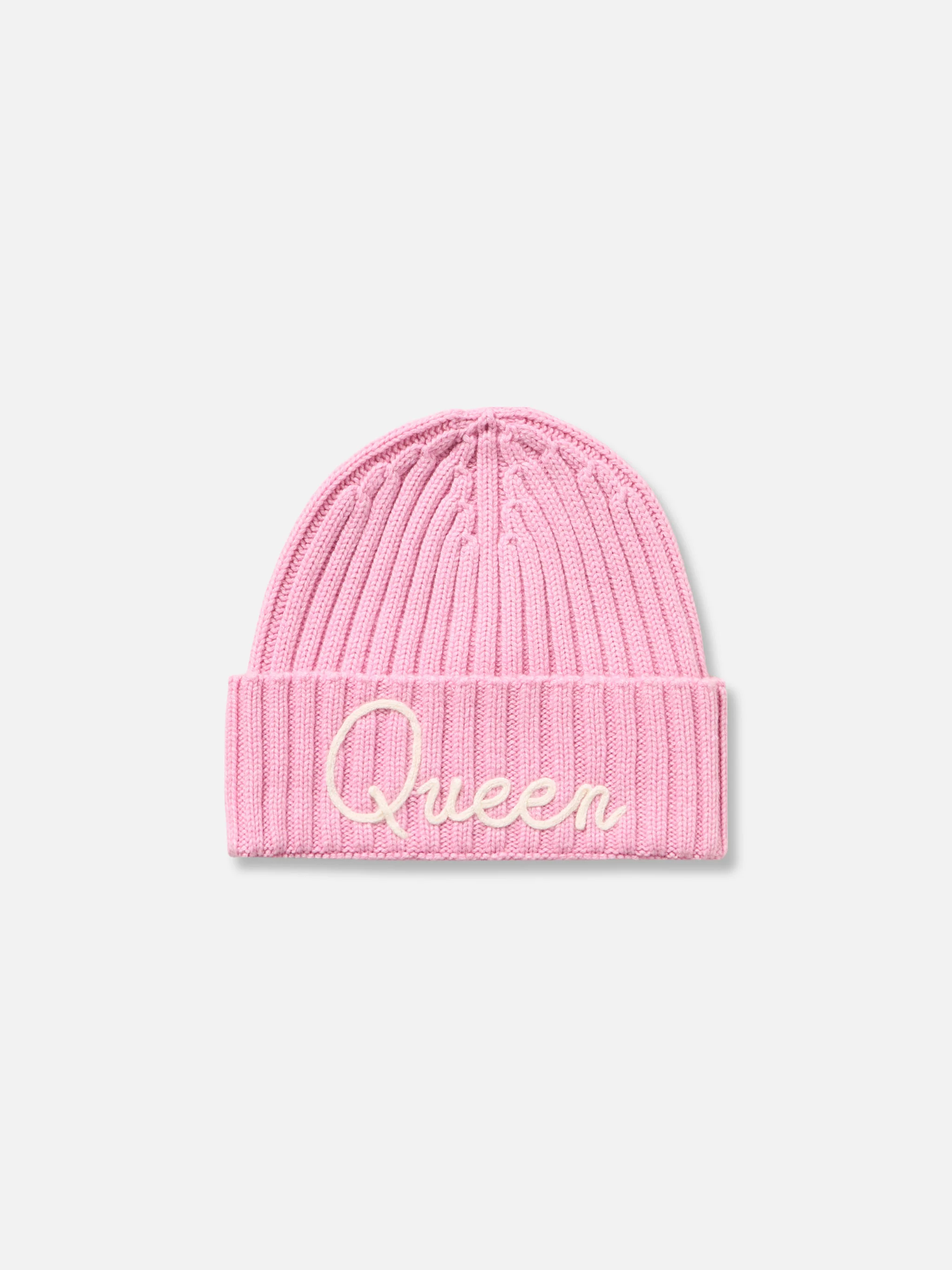 Pink ribbed hat Wengen with Queen embroidery