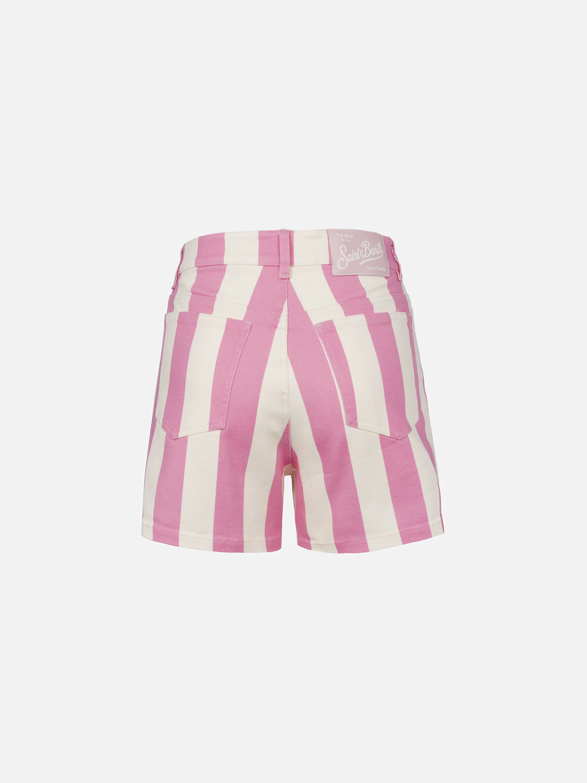 Woman pink striped print denim bermuda Cancun - Image 4