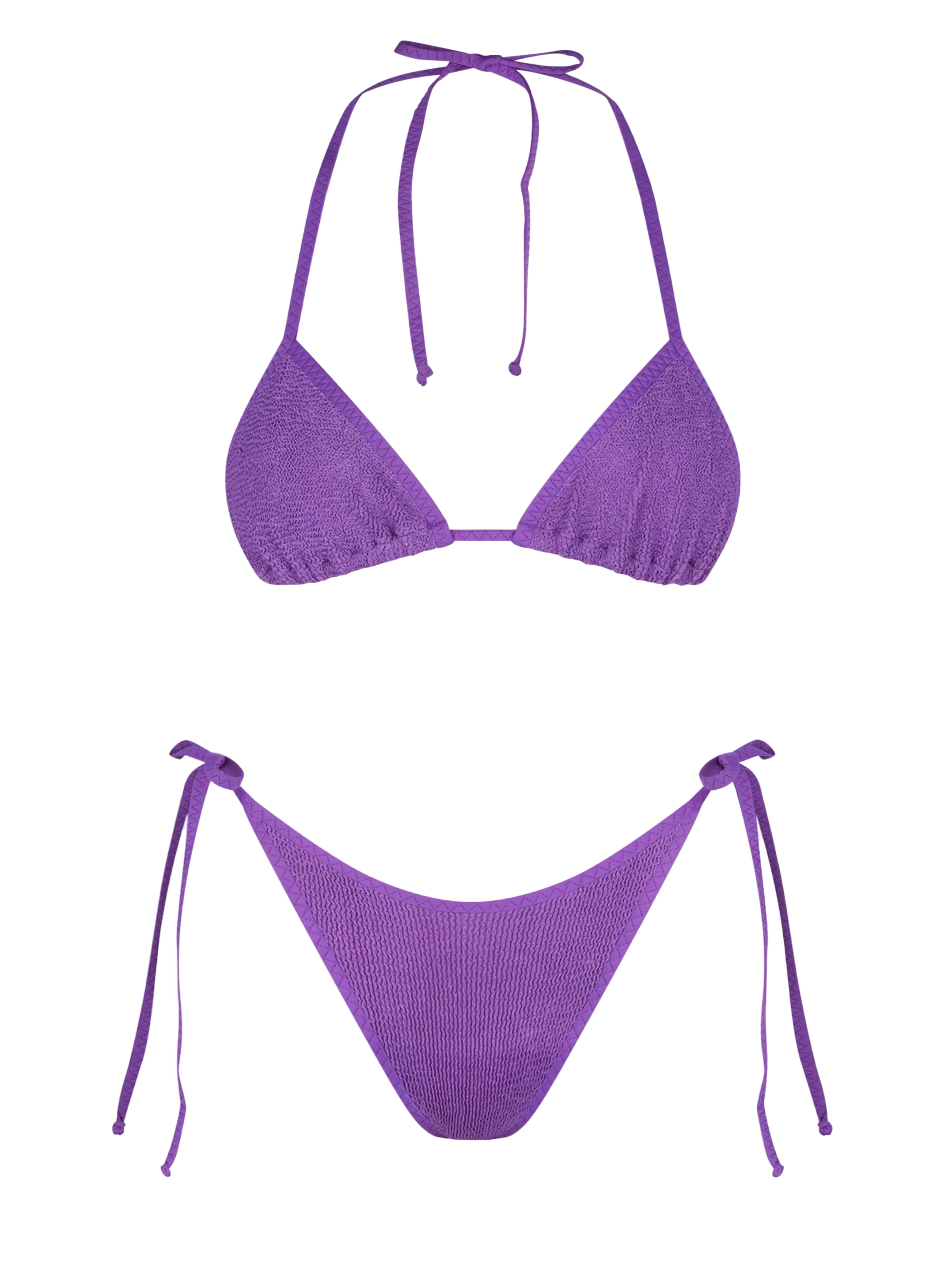 Woman purple crinkle triangle bikini