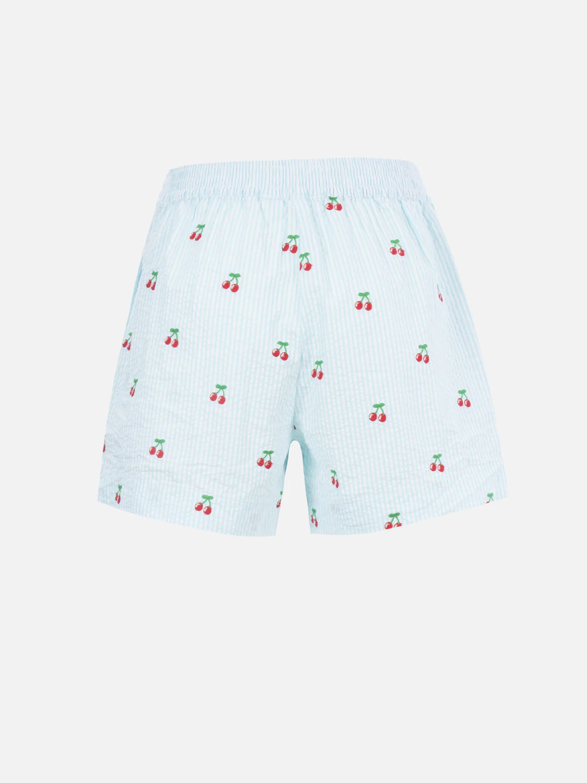 Woman seersucker striped pull up shorts Meave with cherry patches - Image 5