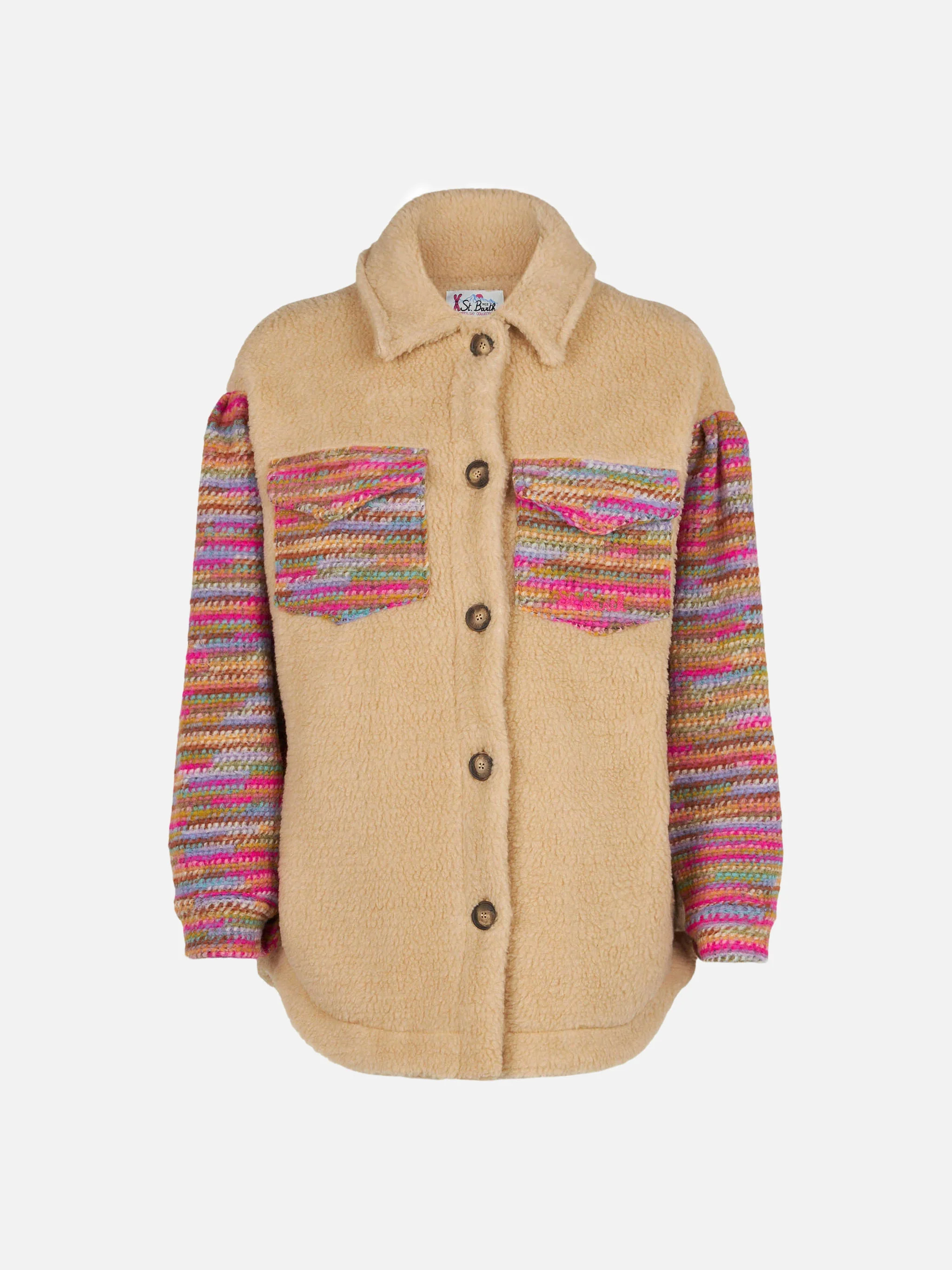 Woman sherpa overshirt with crochet details - Image 4