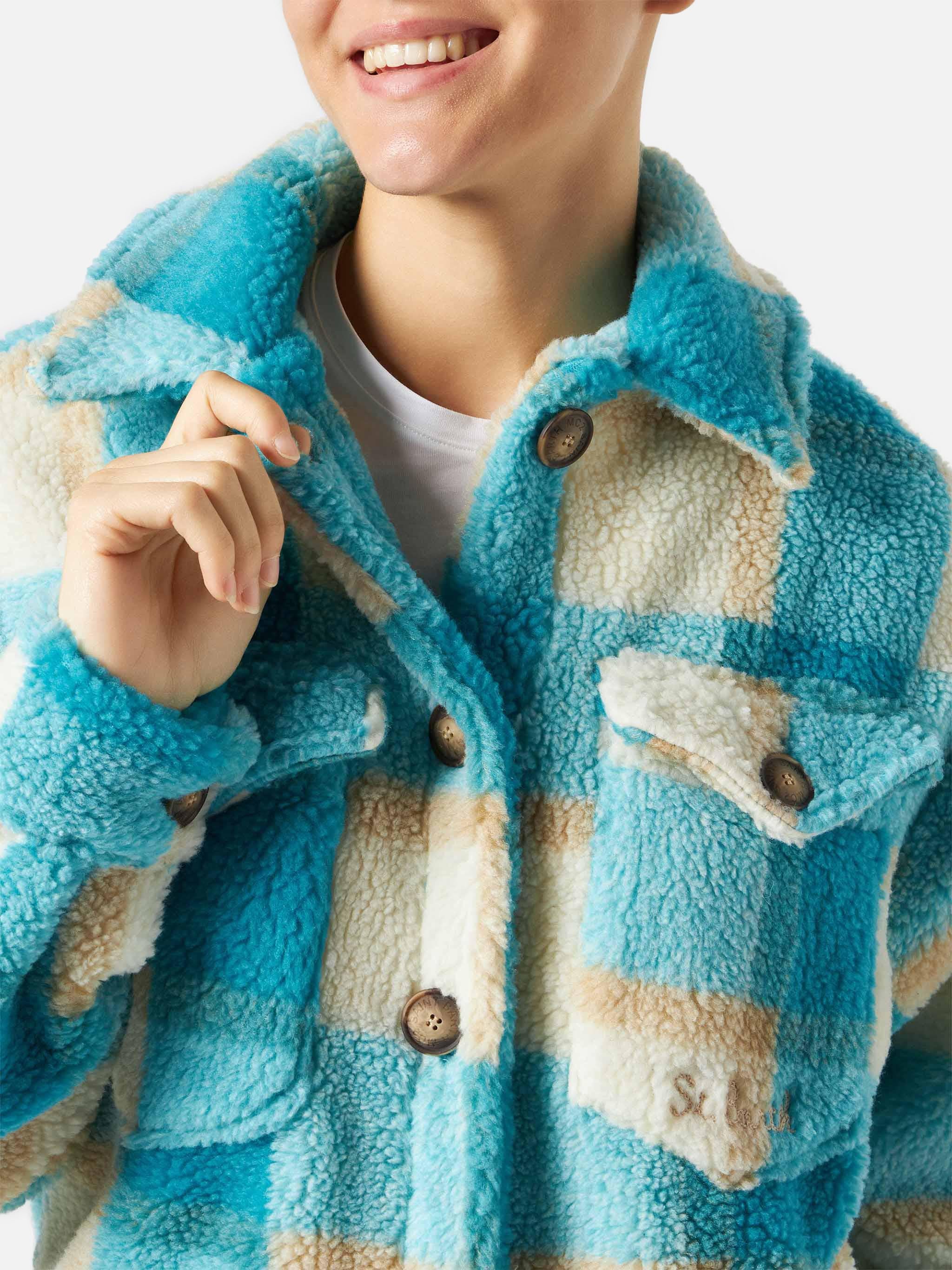 Woman sherpa overshirt with tartan pattern - Image 2