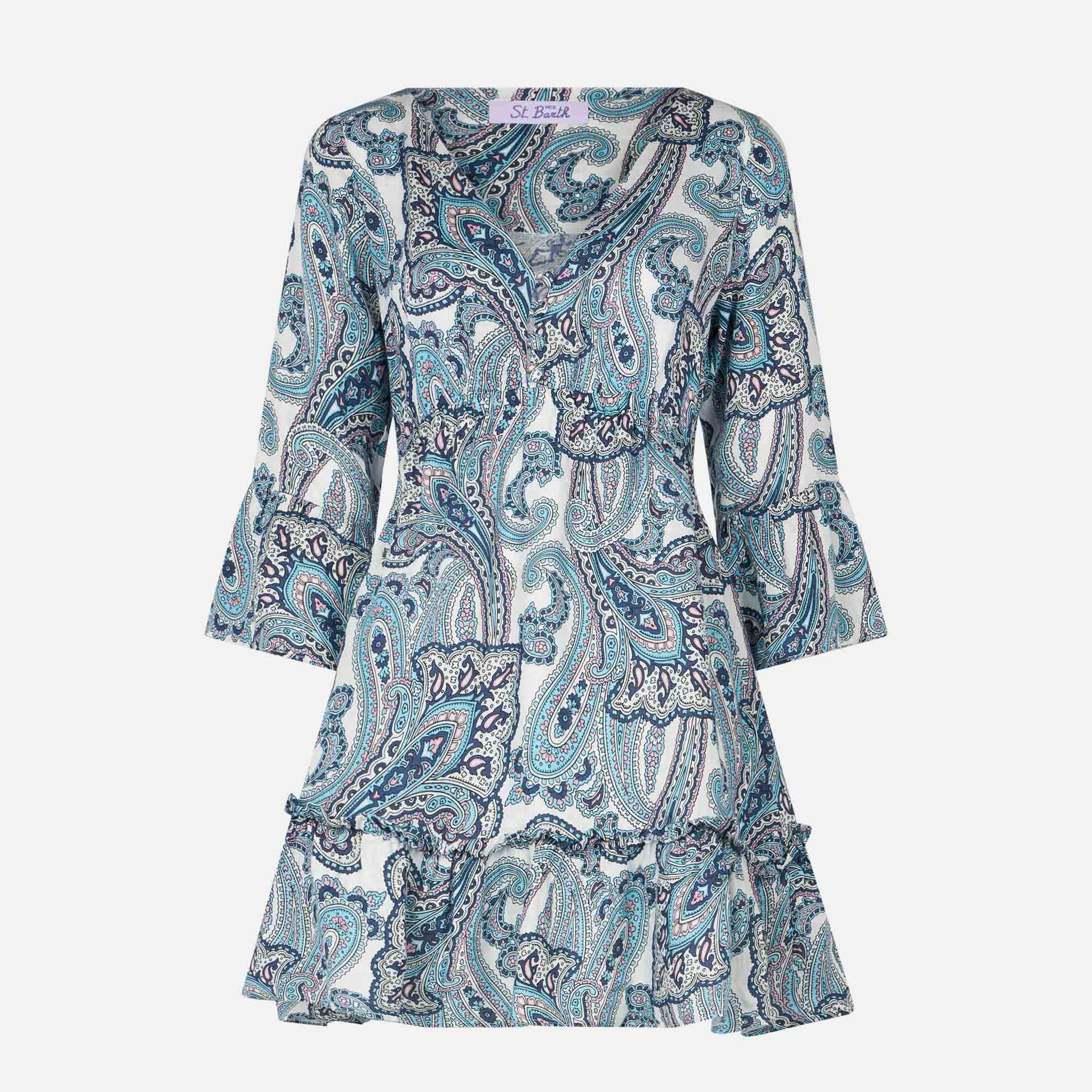 Woman short dress with paisley print - Image 4