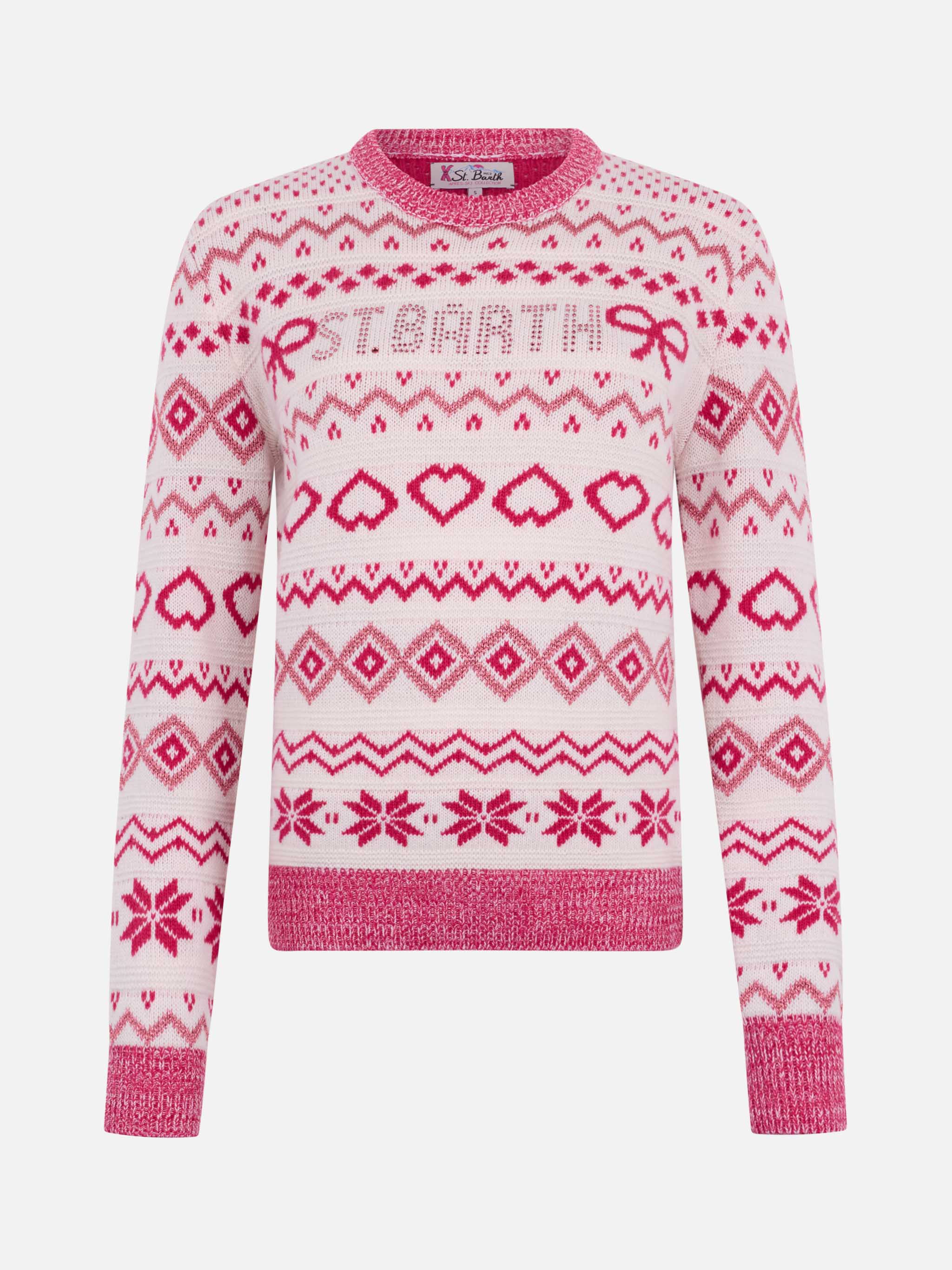 Woman sweater New Queen with fair isle jacquard and rhinestone logo - Image 2