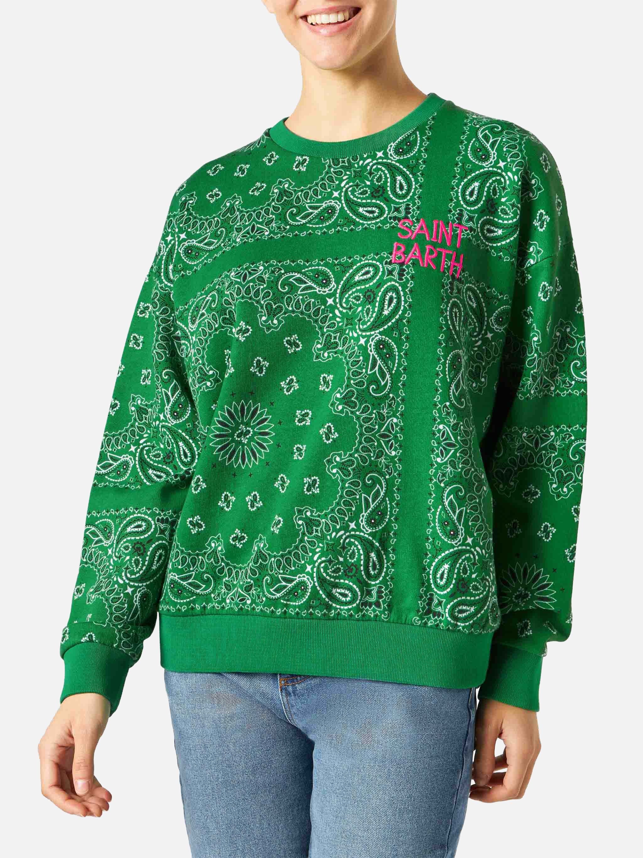 Woman cotton sweatshirt Stardust with bandanna print - Image 3