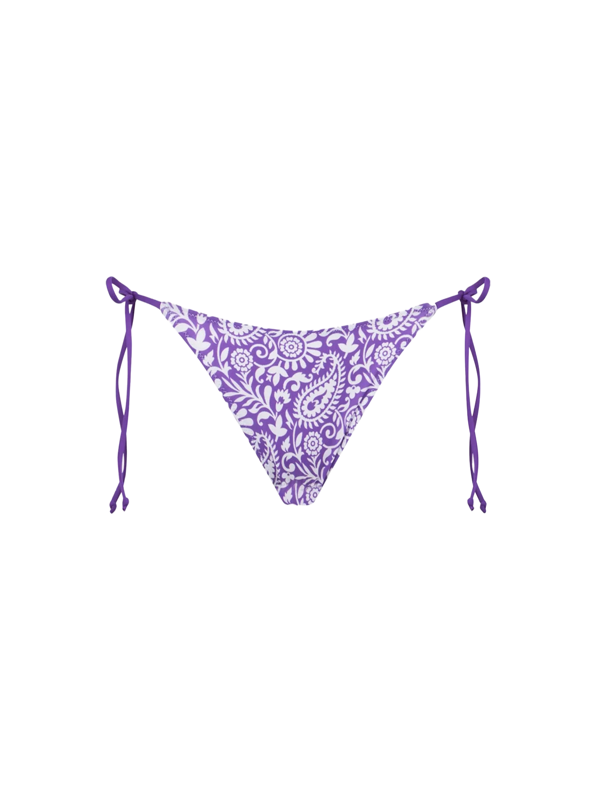 Woman swim briefs with paisley print and side laces