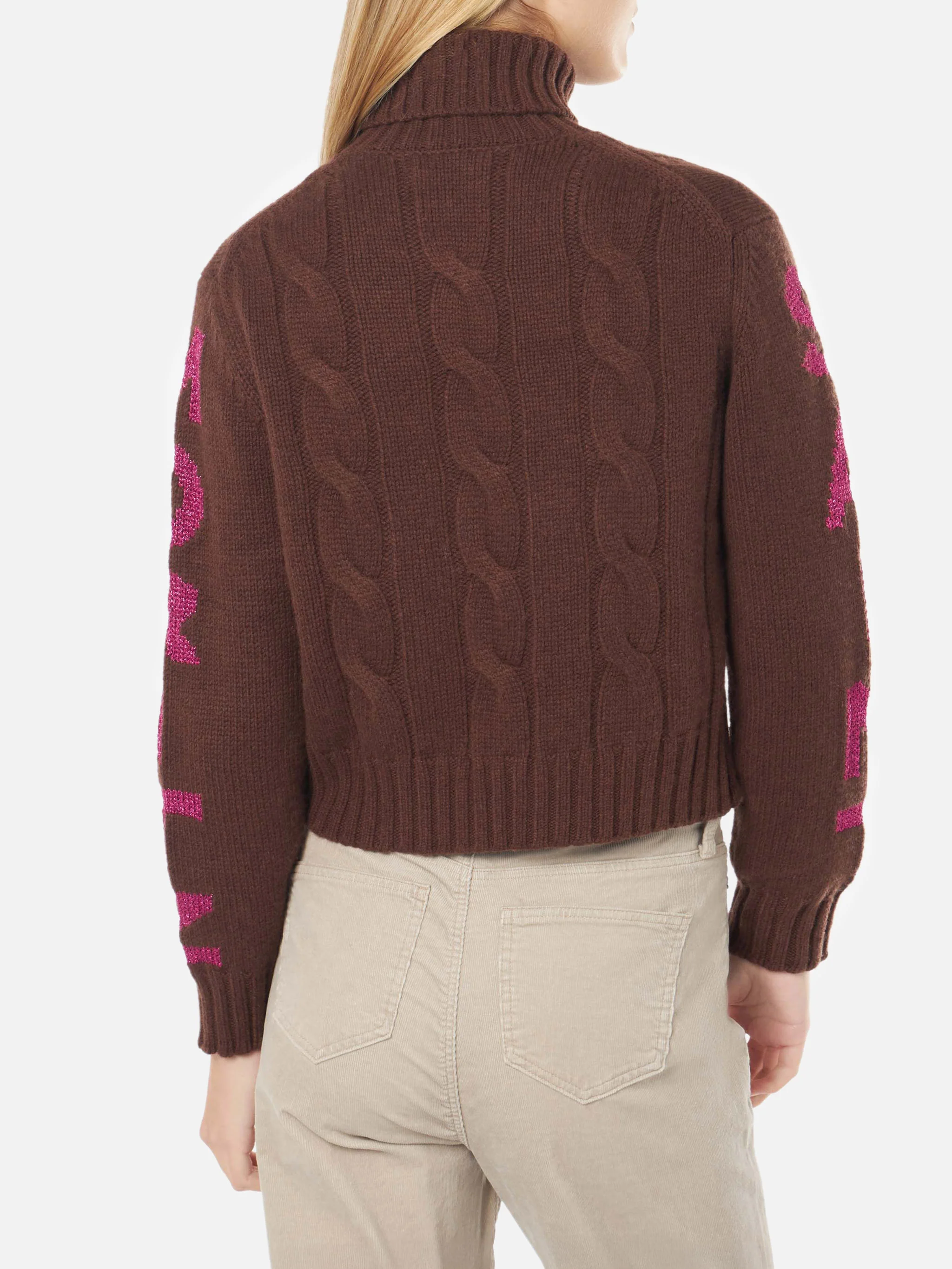 Woman turtleneck braided sweater with Saint Moritz jacquard - Image 4