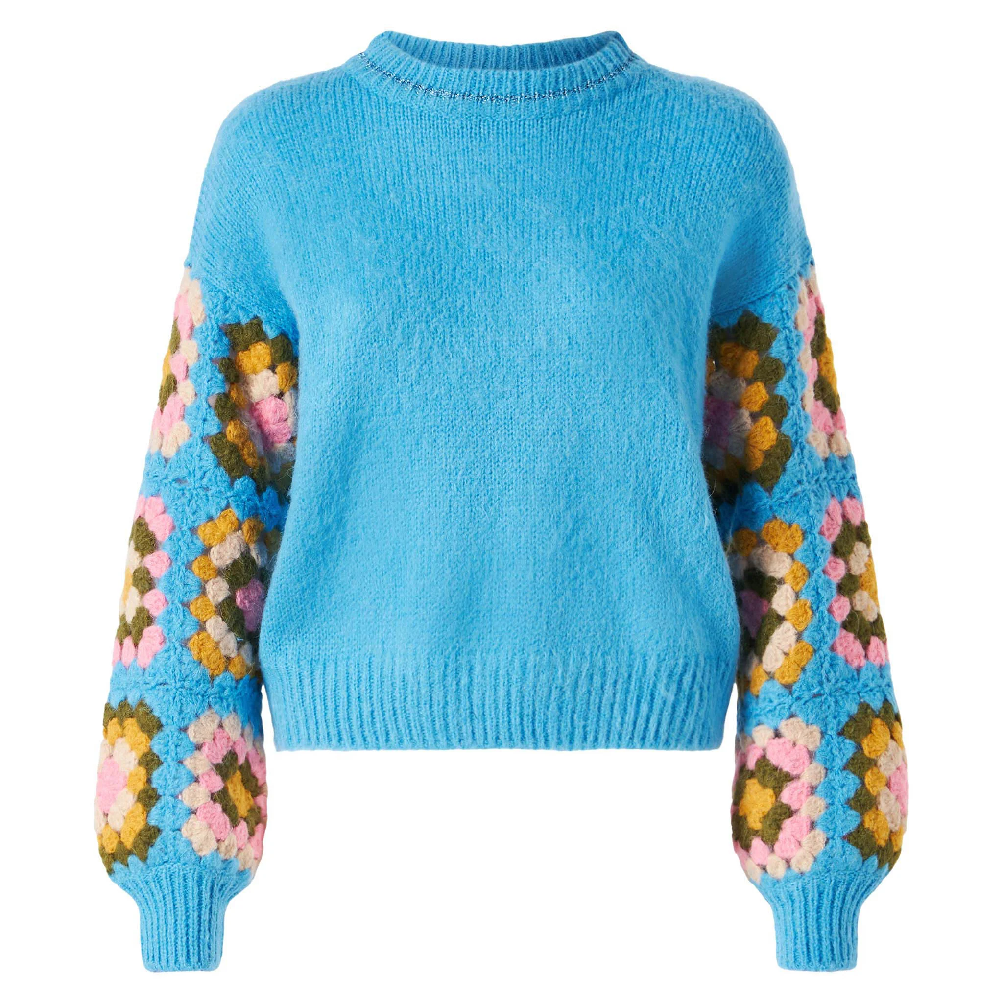 Woman ultra soft crewneck with handmade crochet sleeves - Image 4