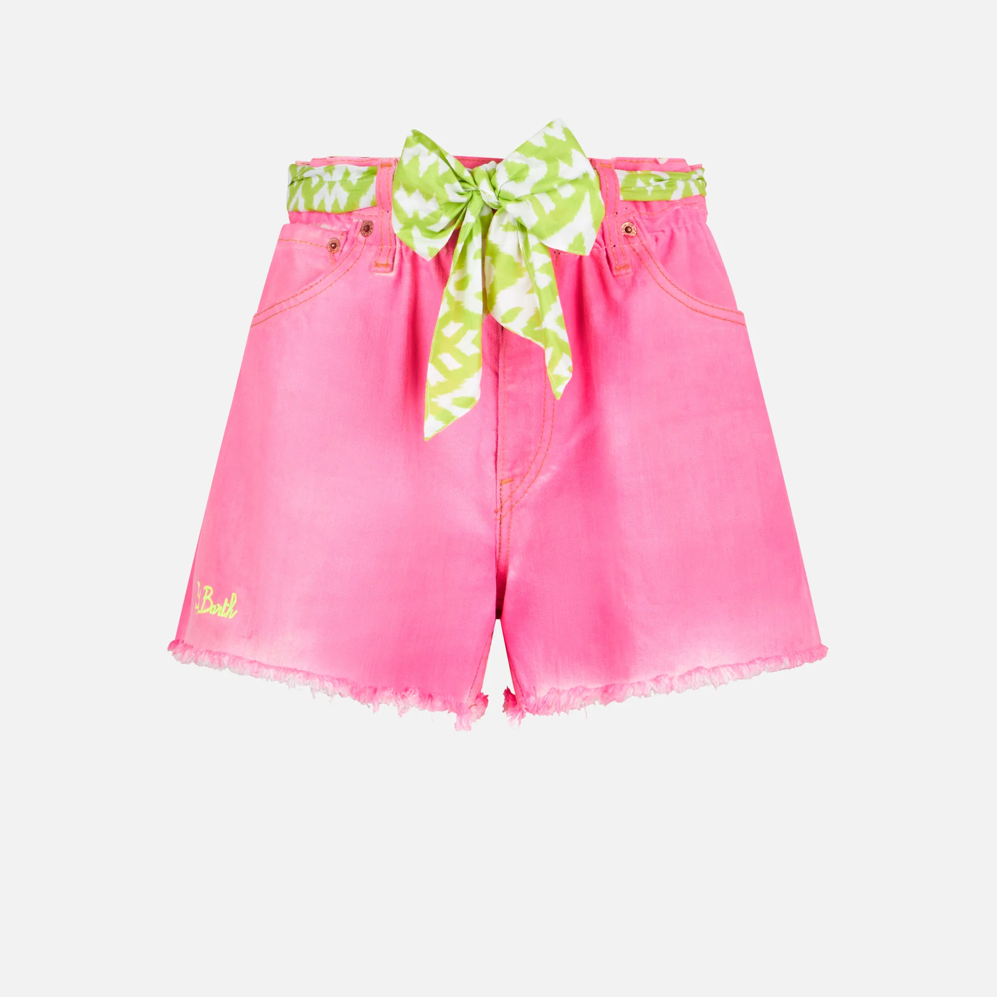 Woman upcycled pink denim shorts Arizona with embroidery - Image 4