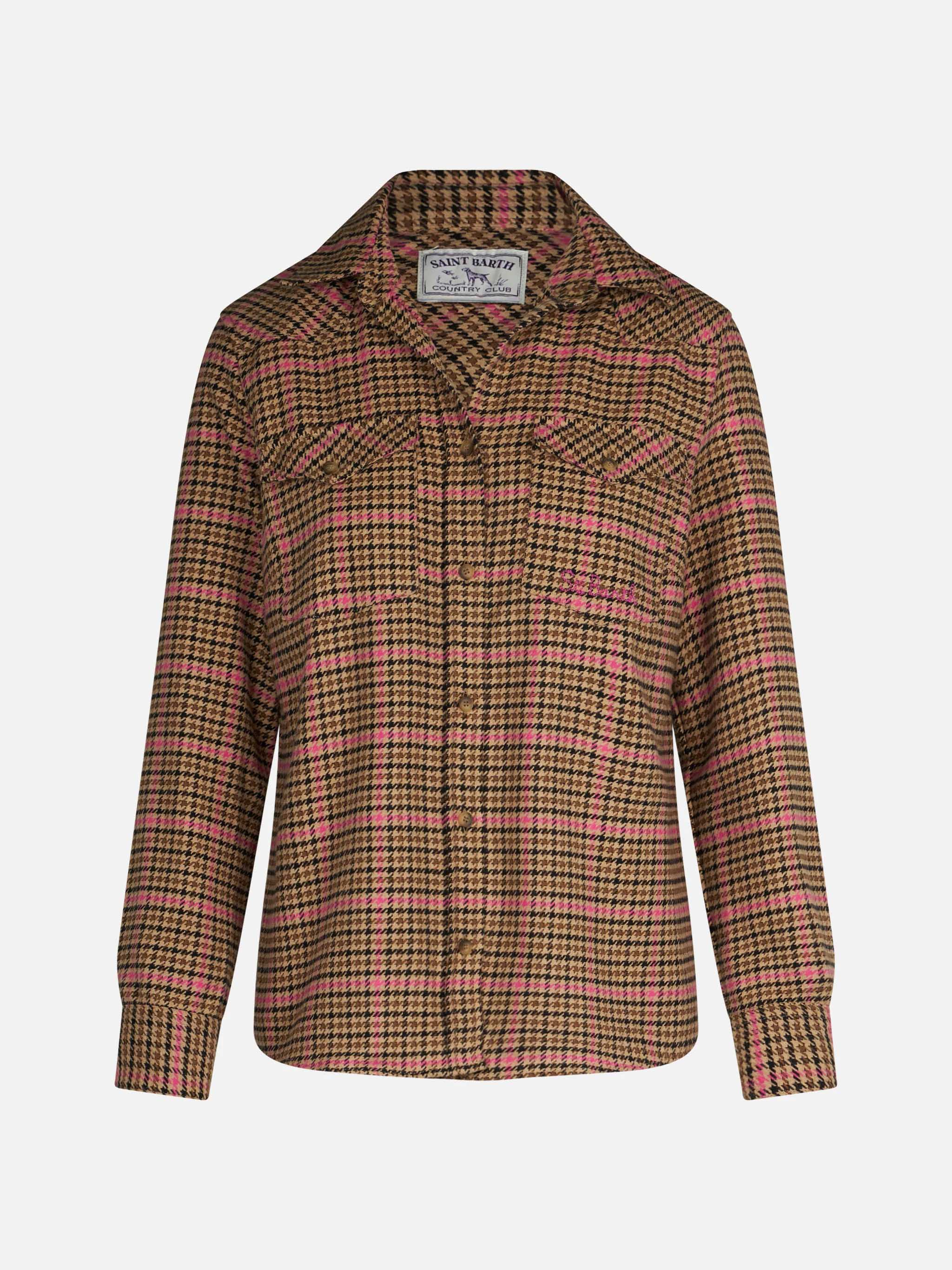 Woman overshirt with pied de poule print - Image 4