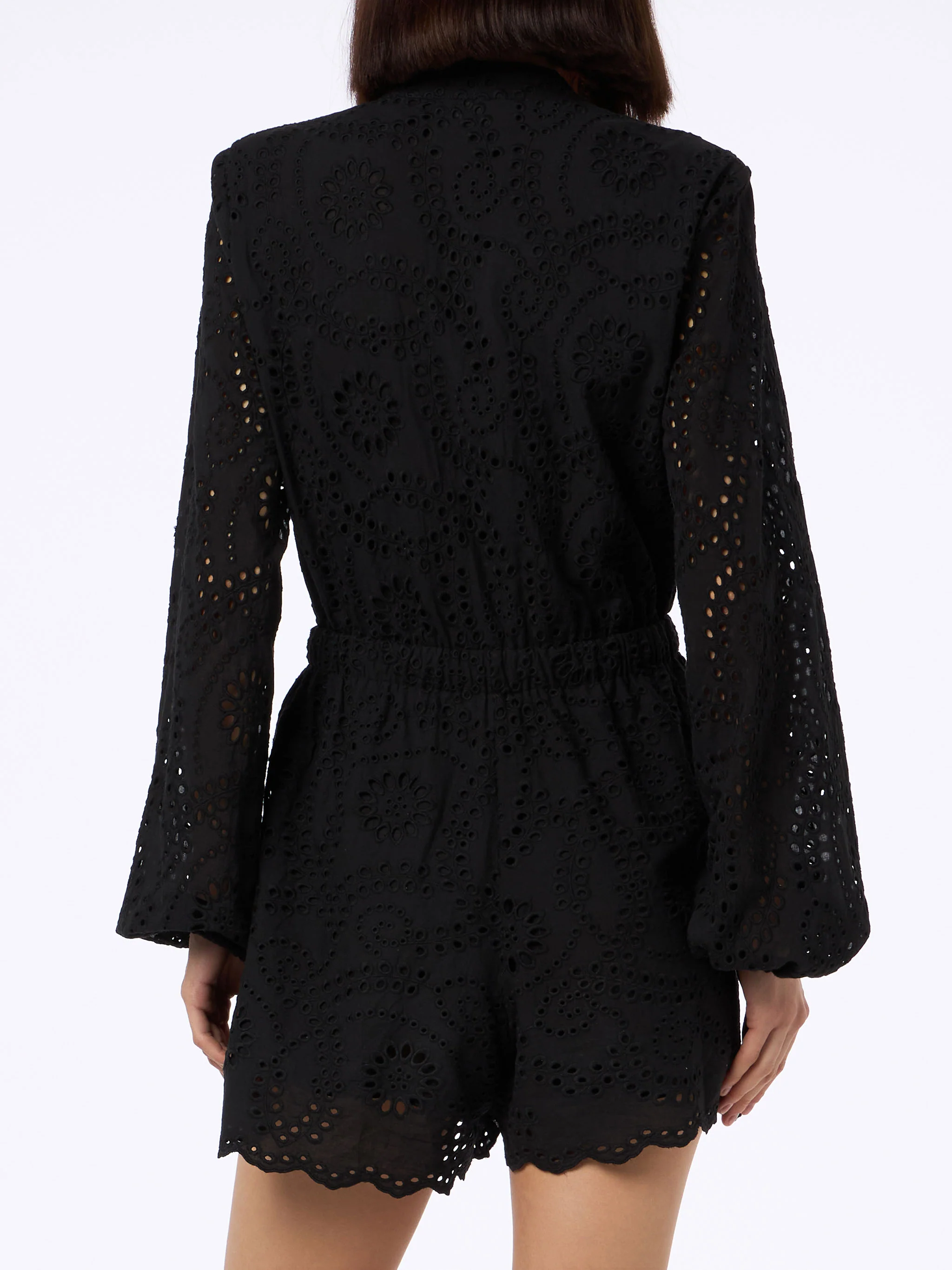 Woman black Sangallo lace cotton playsuit Julian - Image 3
