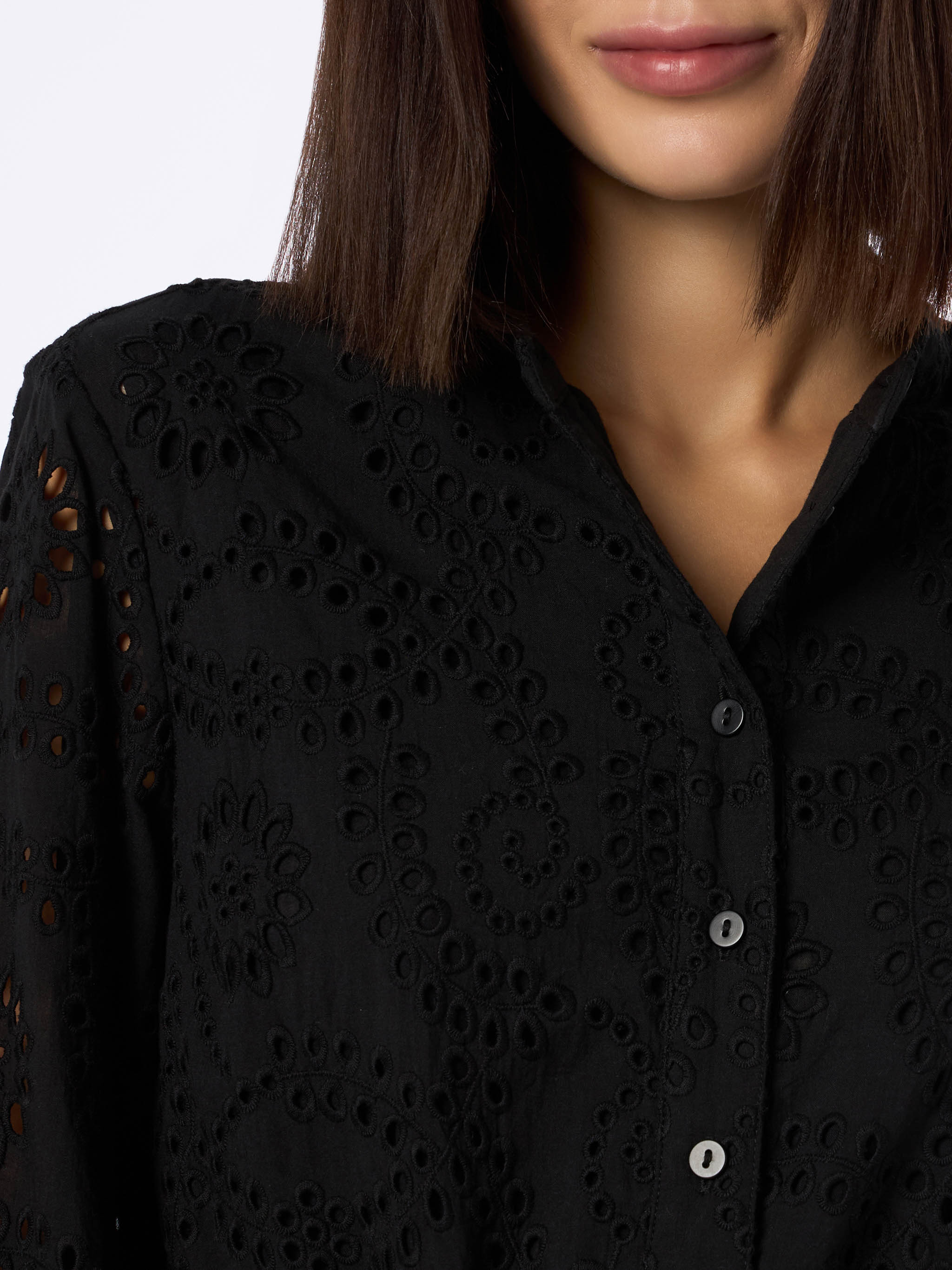 Woman black Sangallo lace cotton playsuit Julian - Image 4