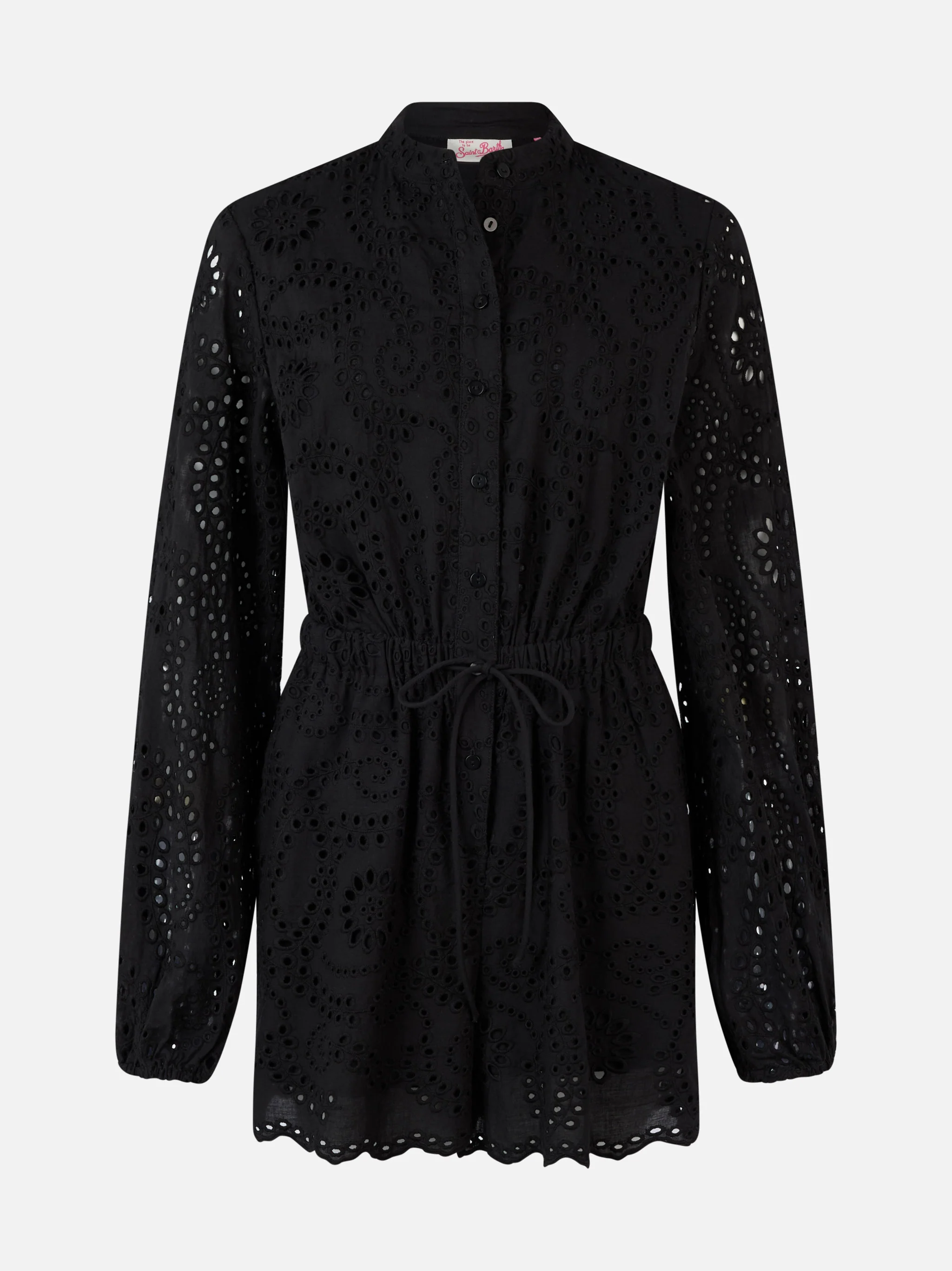 Woman black Sangallo lace cotton playsuit Julian - Image 5