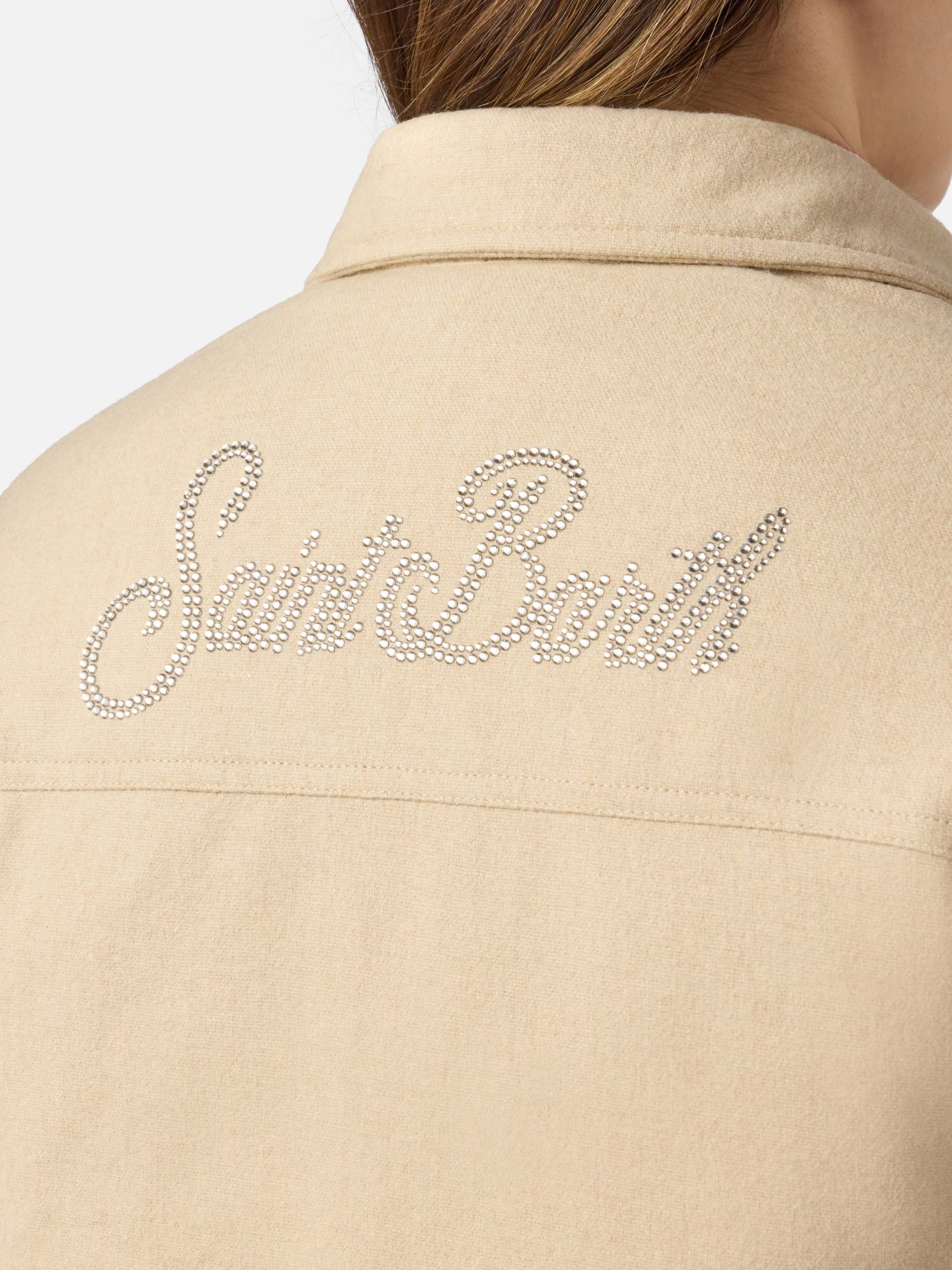 Woman wooly jacket with Saint Barth rhinestones print - Image 6
