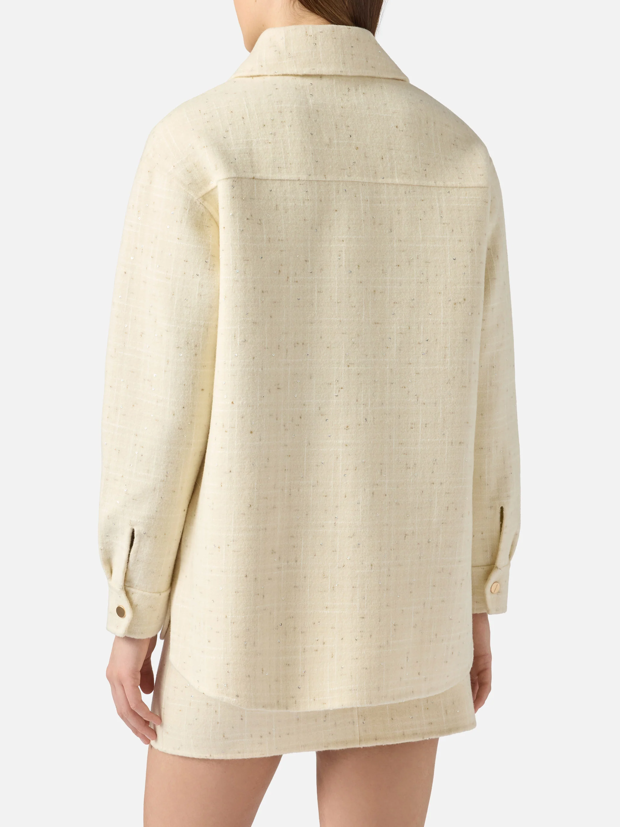 Woman wooly tweed white jacket Chantel with sequins - Image 4